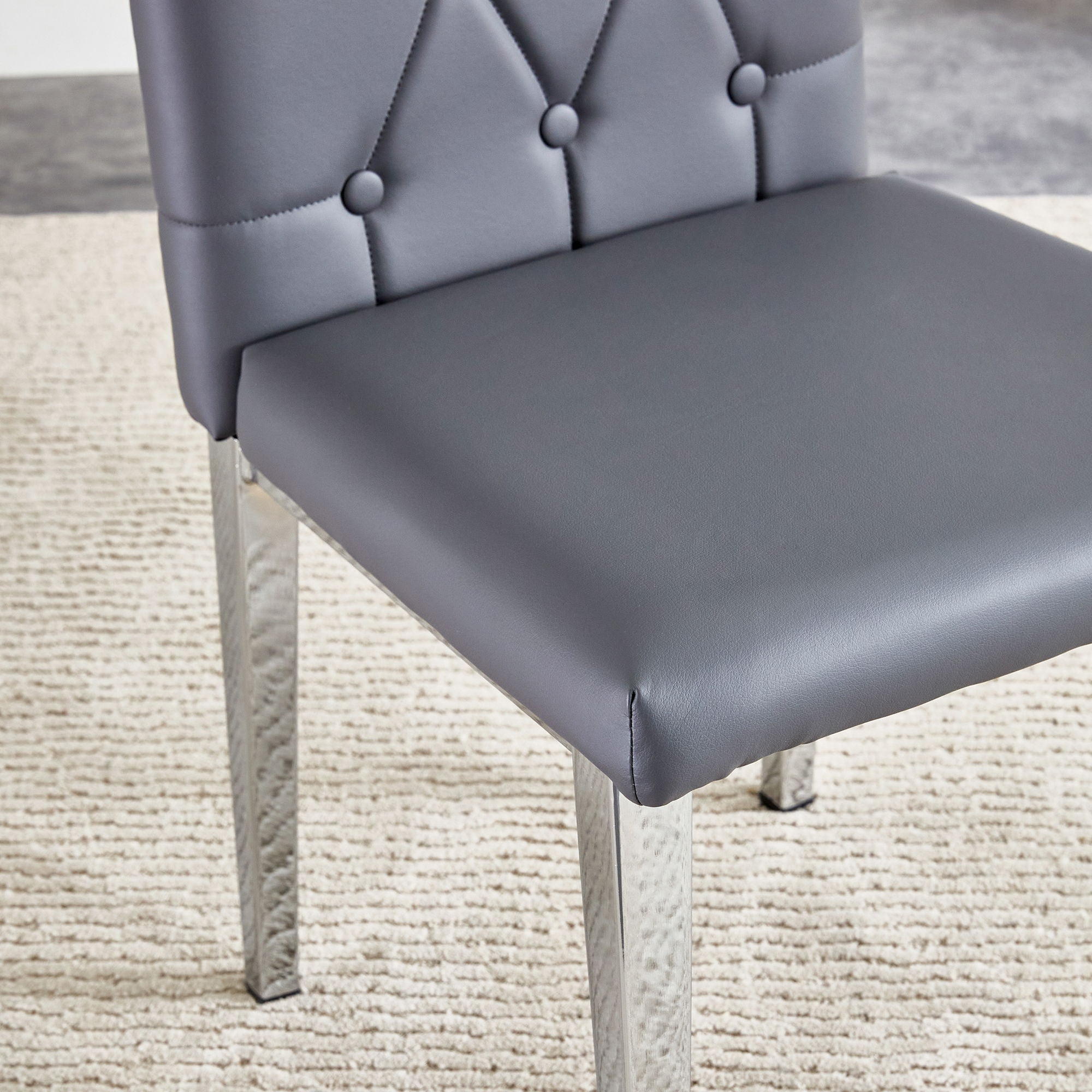 Vintage Style Armless Dining Chairs Set With Grid And Buckle Design