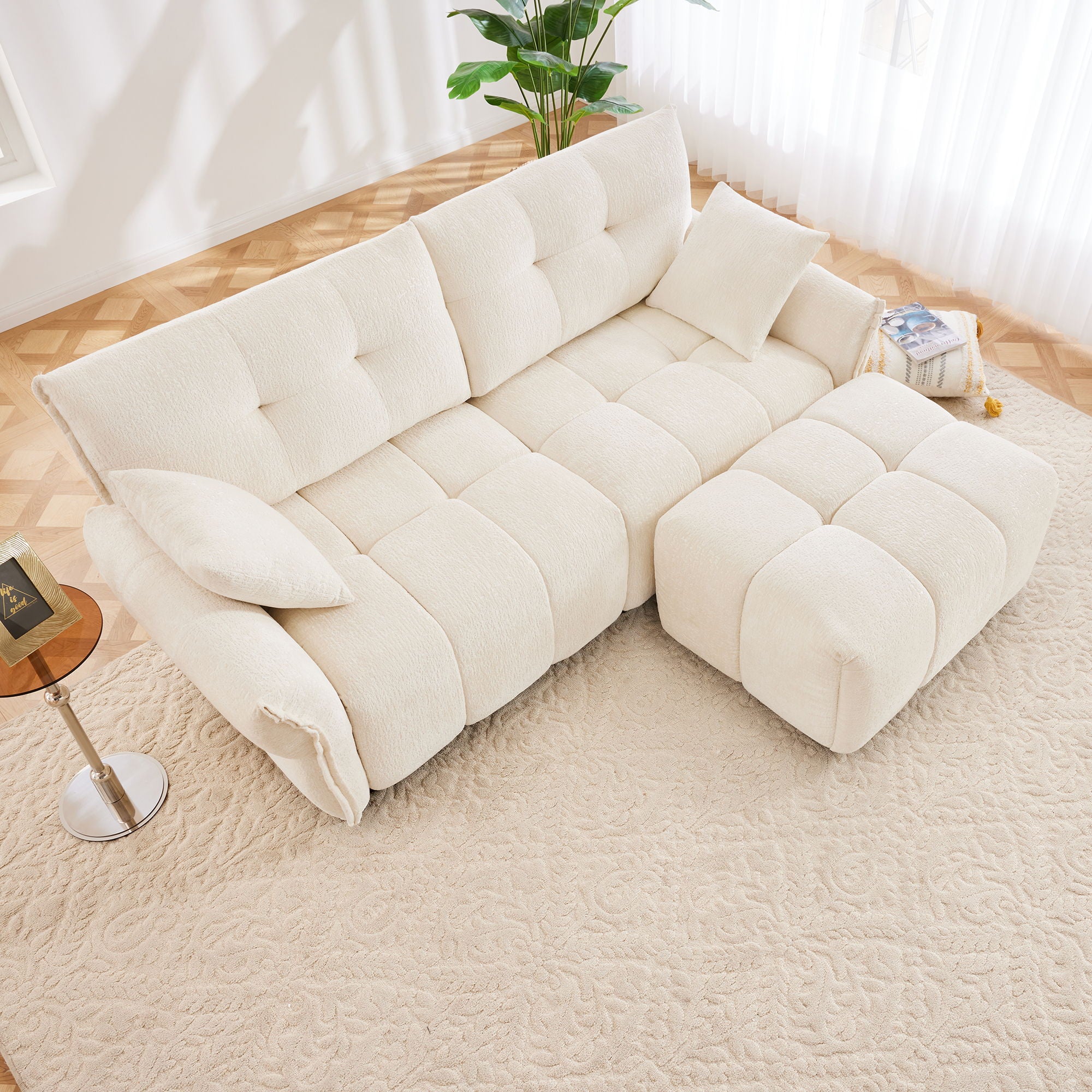 Sofa Set With Ottoman And Pillows, Textured, High Resilience Cushions