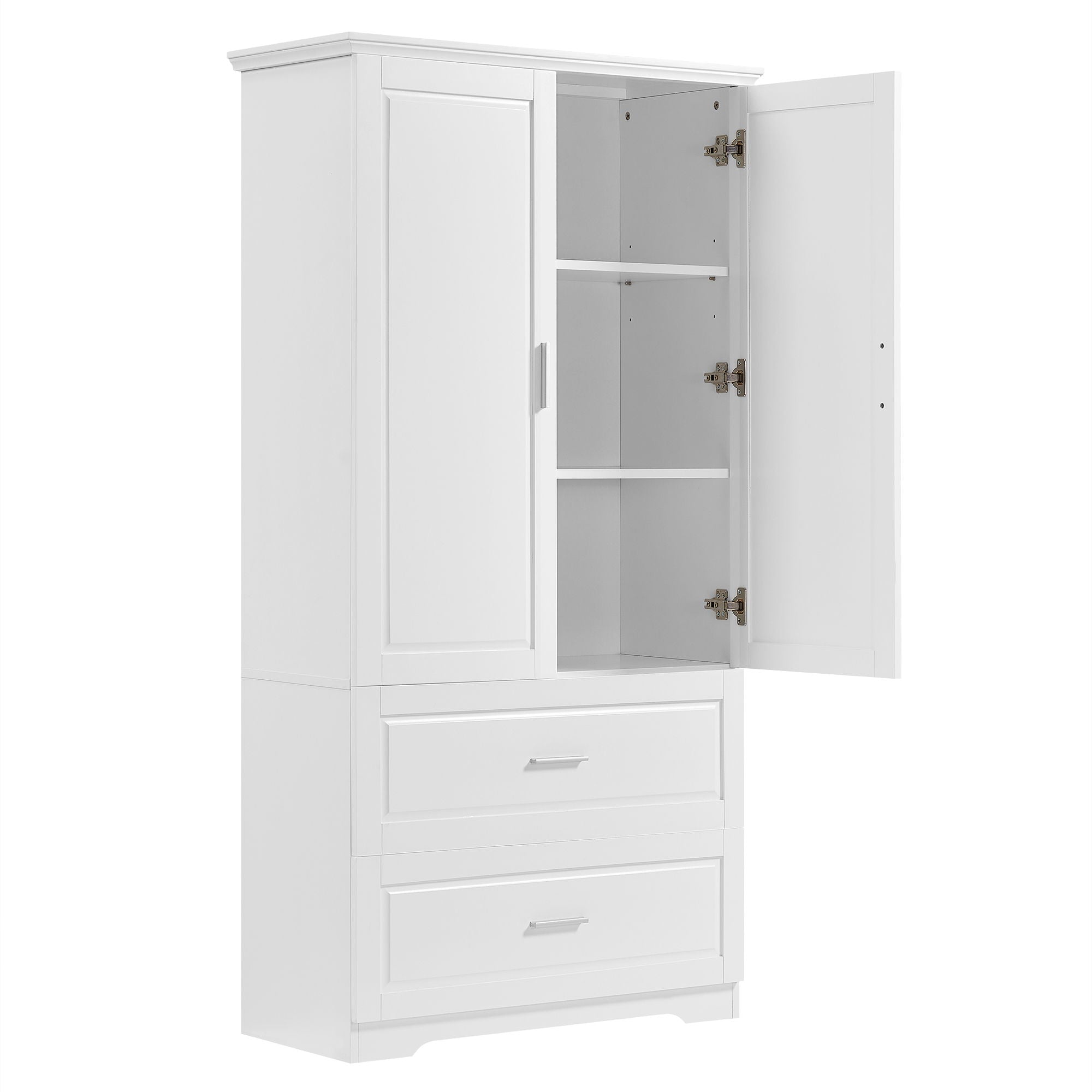 Tall Bathroom Storage Cabinet, Cabinet With 2 Doors And Drawers, Adjustable Shelf