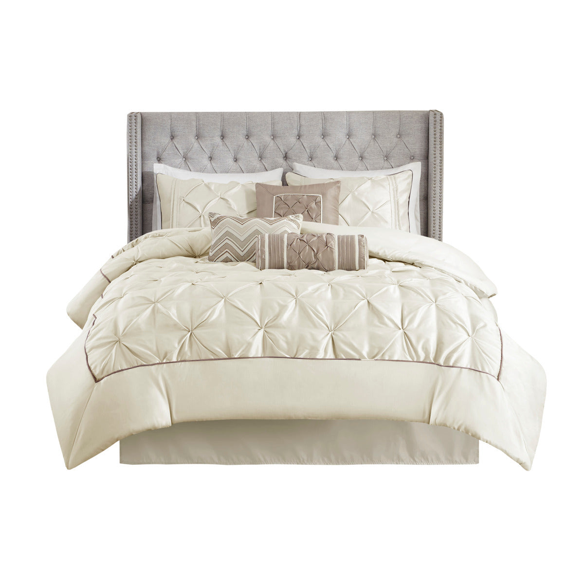 7 Piece Tufted Comforter Set Ivory Queen