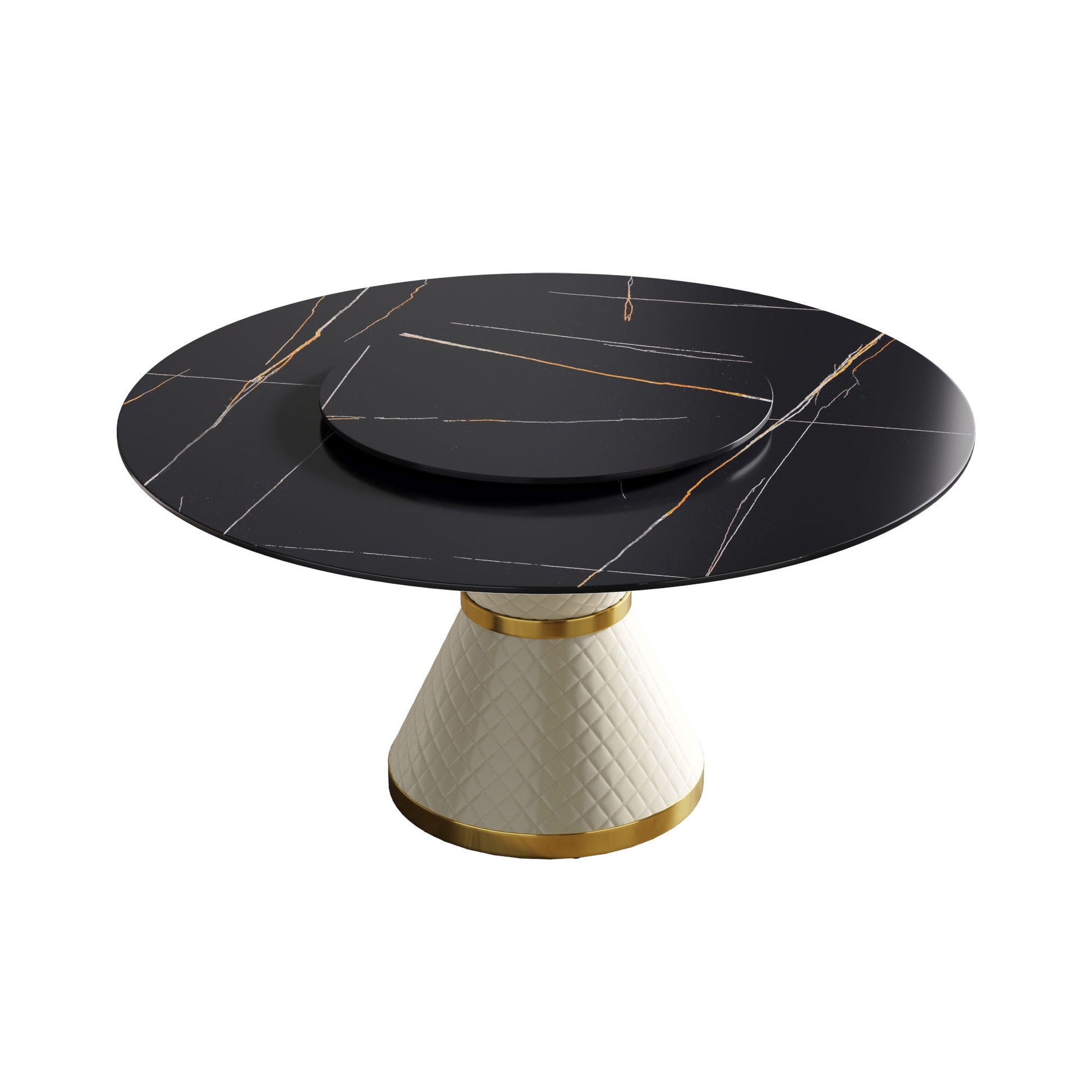 59.05" Modern Artificial Stone Round Carbon Steel Base Dining Table, Can Accommodate 6 People, Artificial Stone Turntable - White / Black - Best Buy Furniture