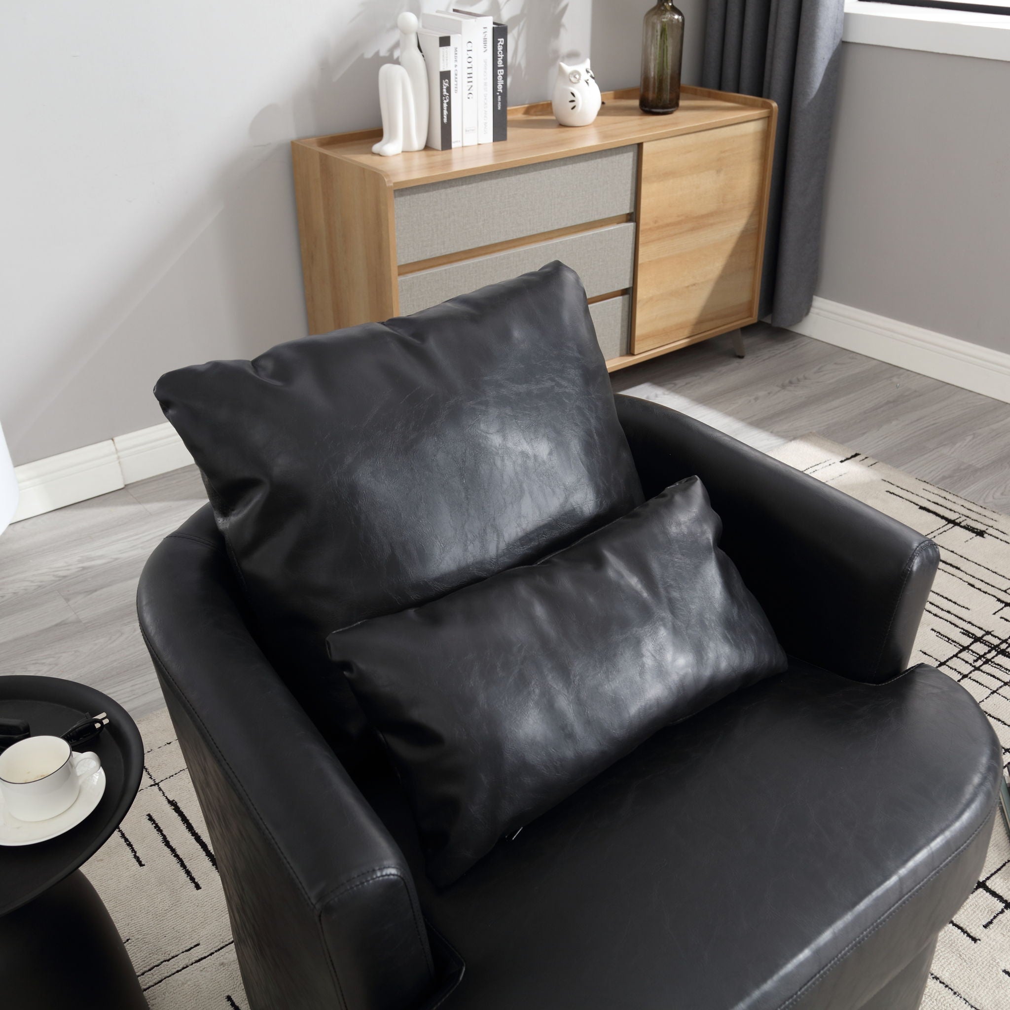 Modern Barrel Comfy Round Accent Sofa Chair, 360 Degree Swivel