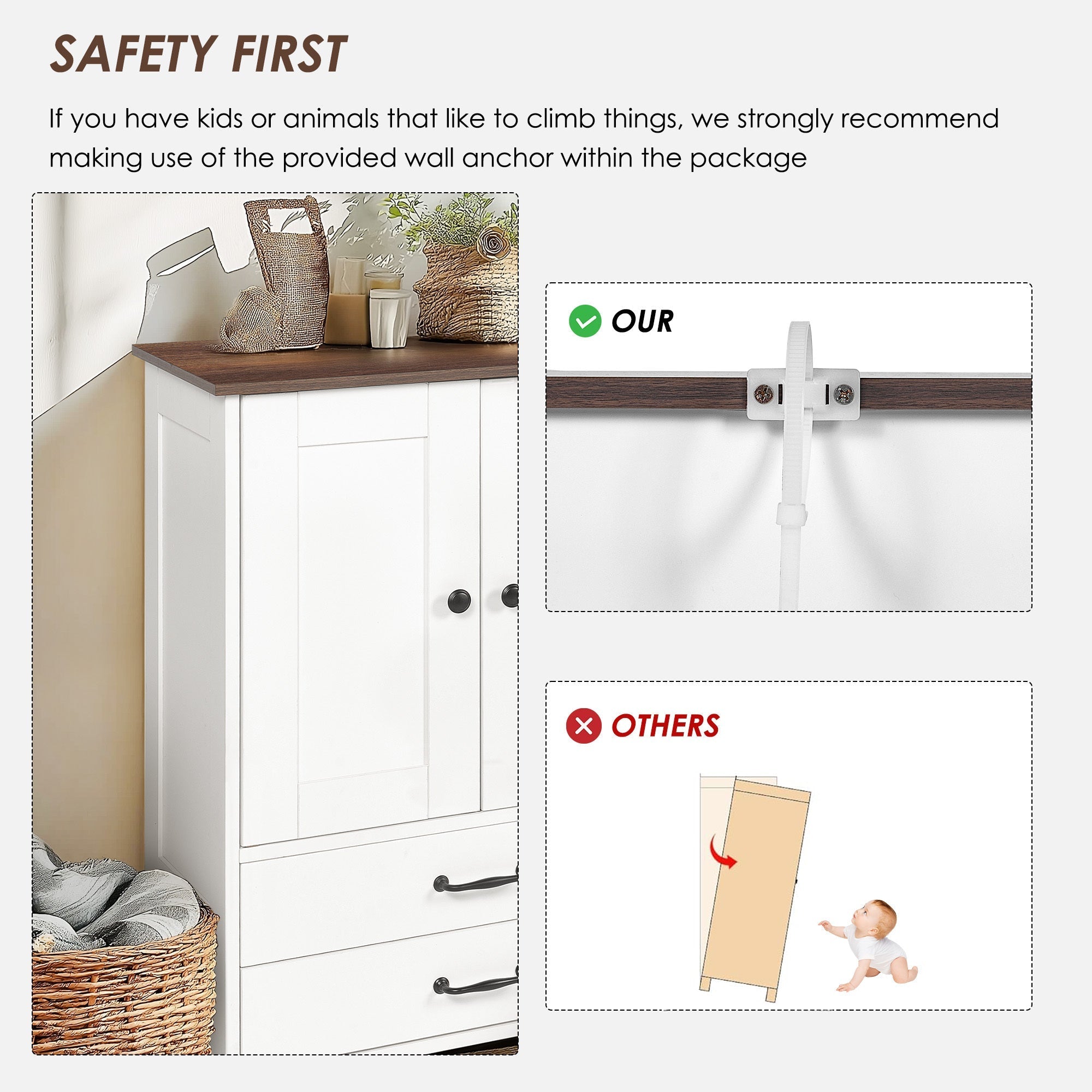 Dog Feeding Station Double Door Locker with 2 Adjustable Dog Bowls White