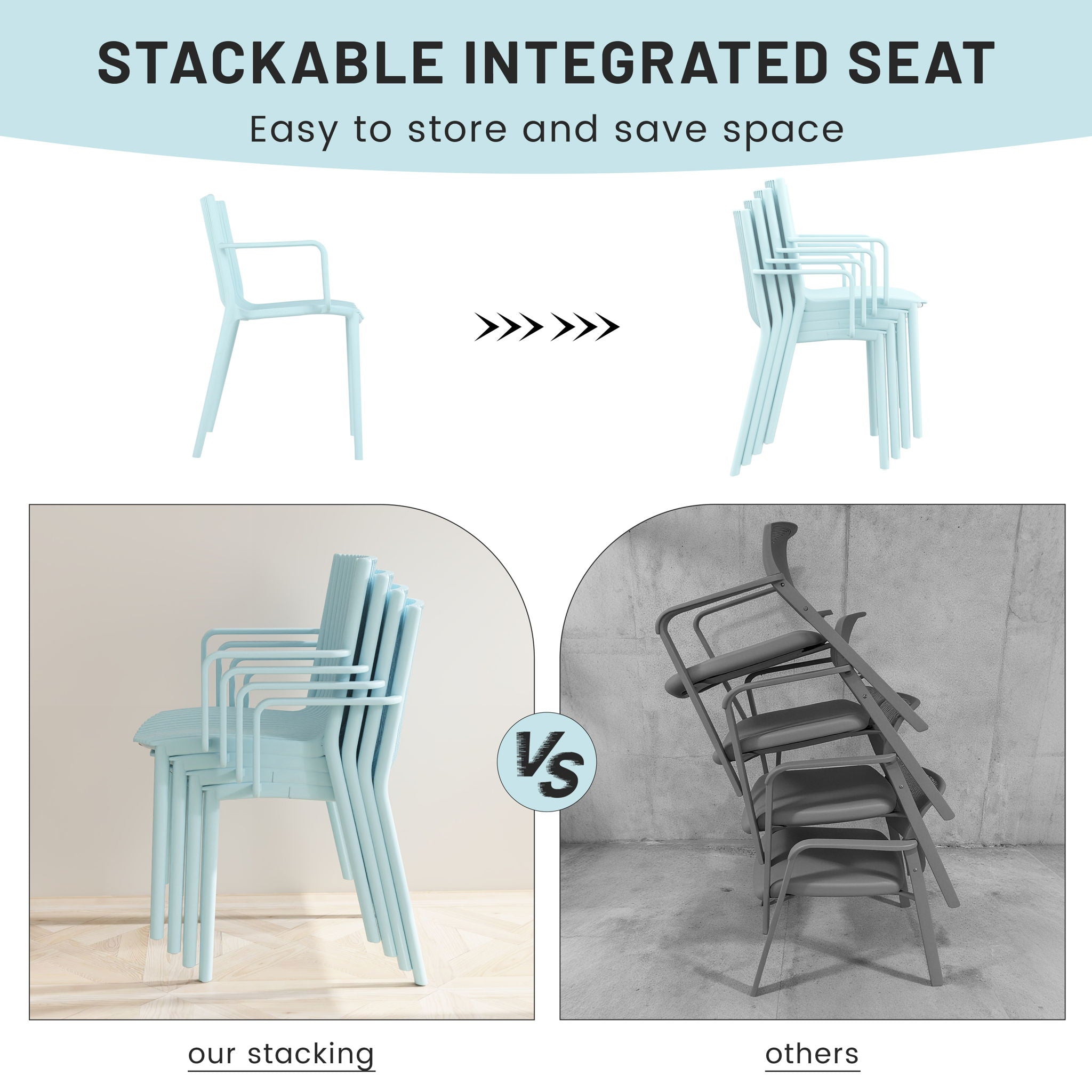 4 Piece Stackable Single Chairs With Vertical Stripe Design For All Weather
