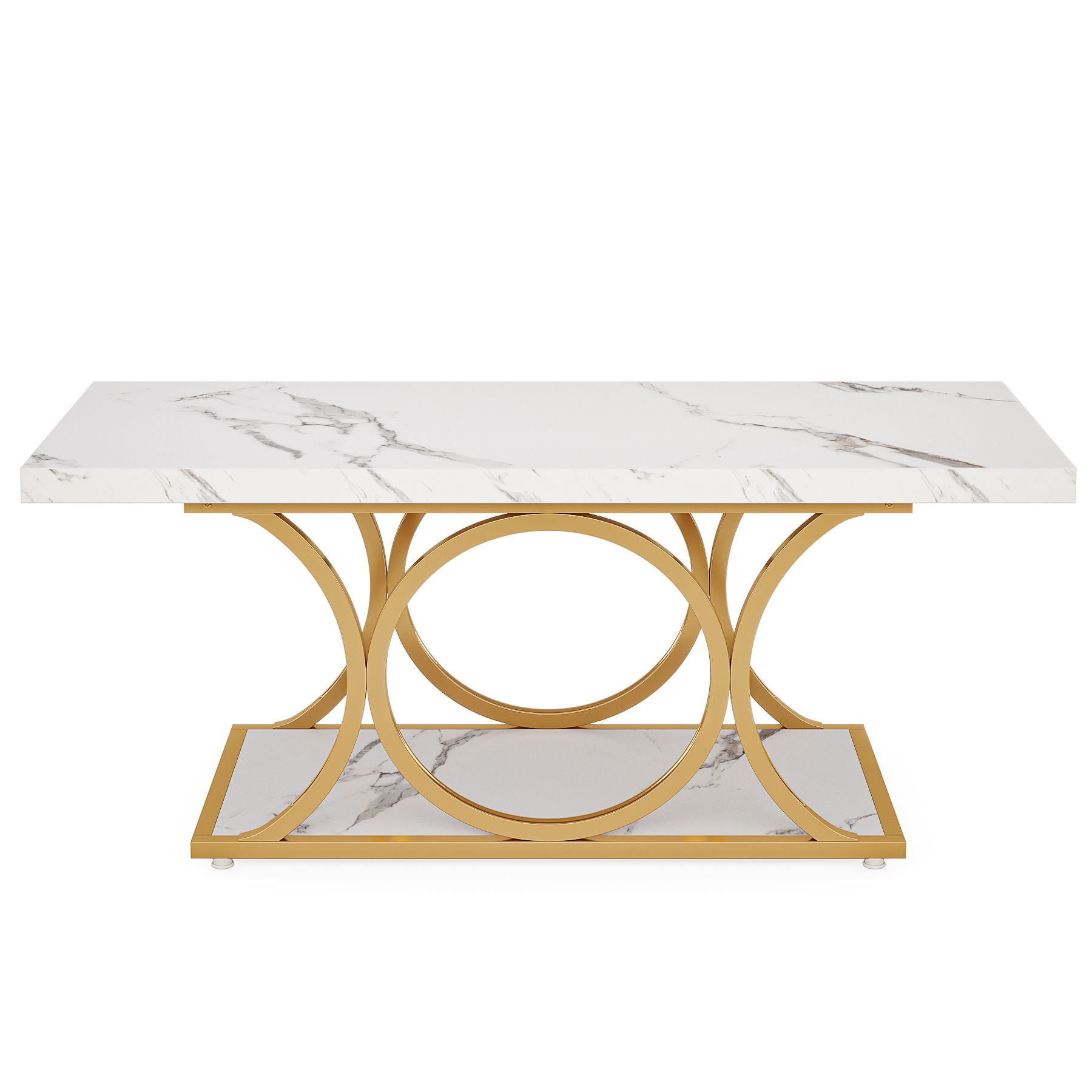 Rectangle Coffee Table, 2 Tier With Geometric Legs, Furniture With Storage Shelf - White / Gold