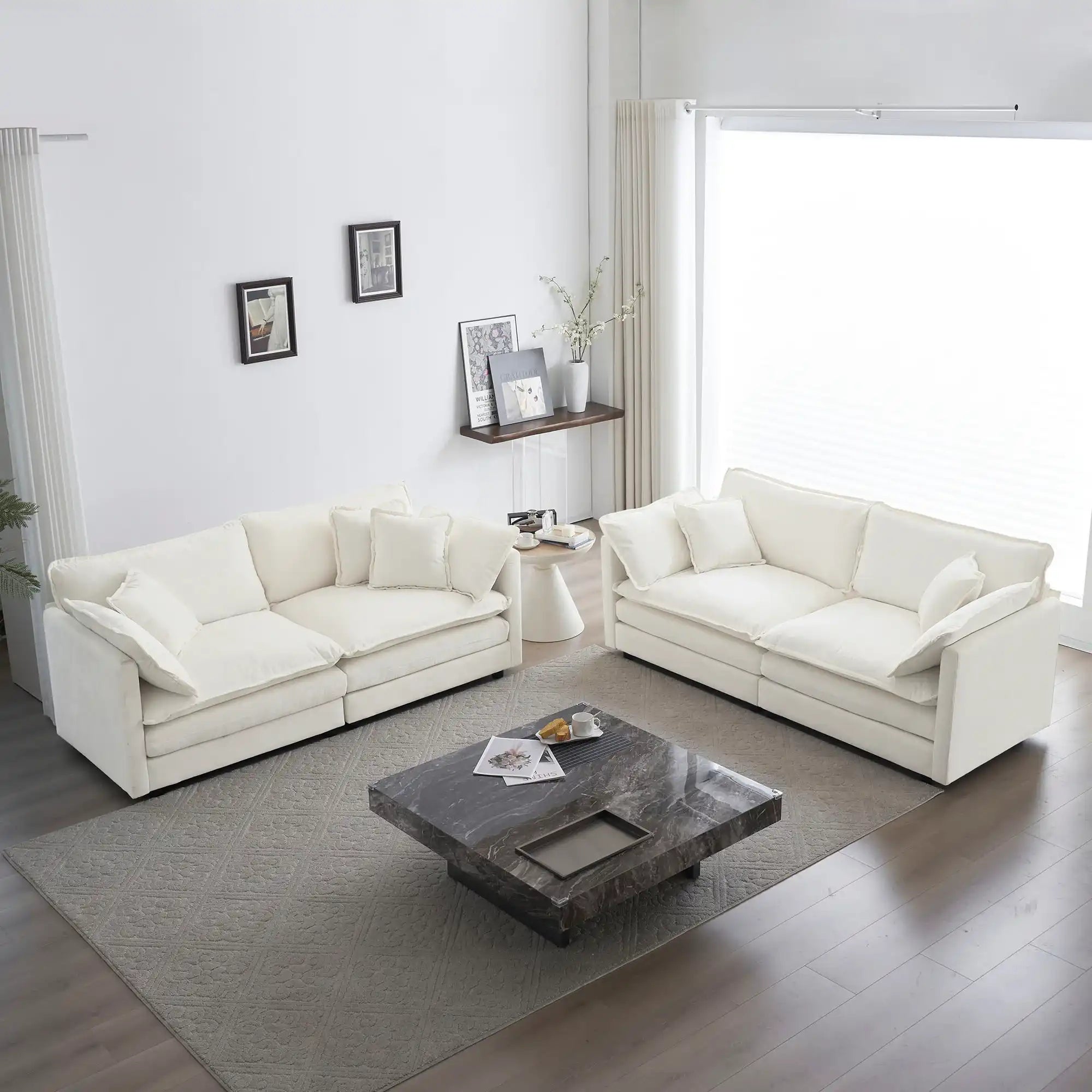 2 - Piece Cream Living Room Set, White Chenille