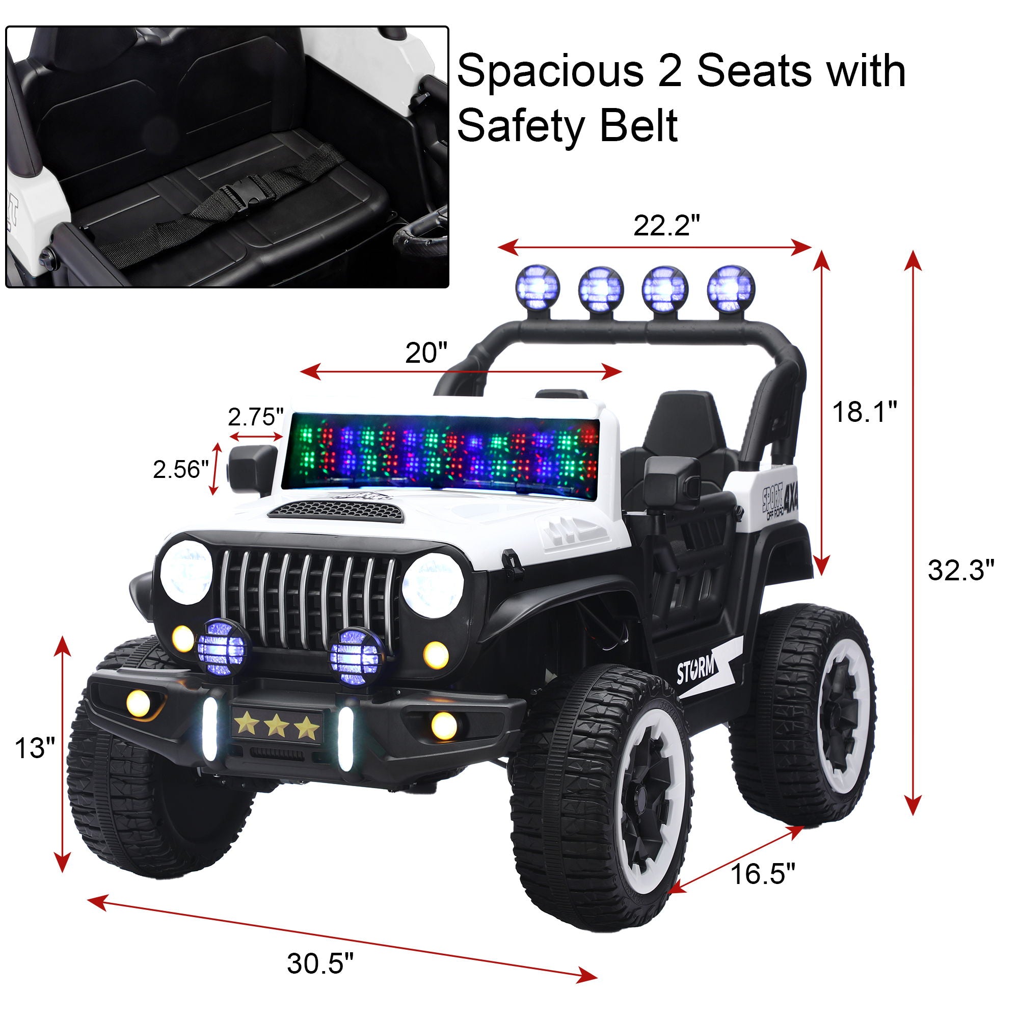 Electric Car With Remote Control, Colorful LED Lights, USB & MP3