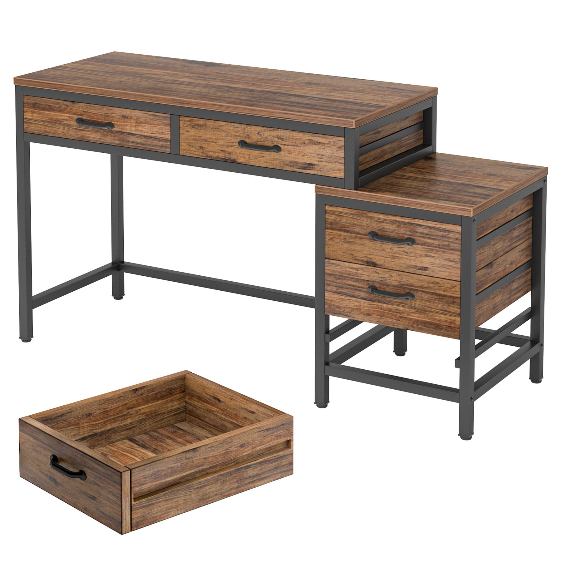 Computer Desk With Reversible 5 Drawer Storage, Frame Writing Table For Small Spaces