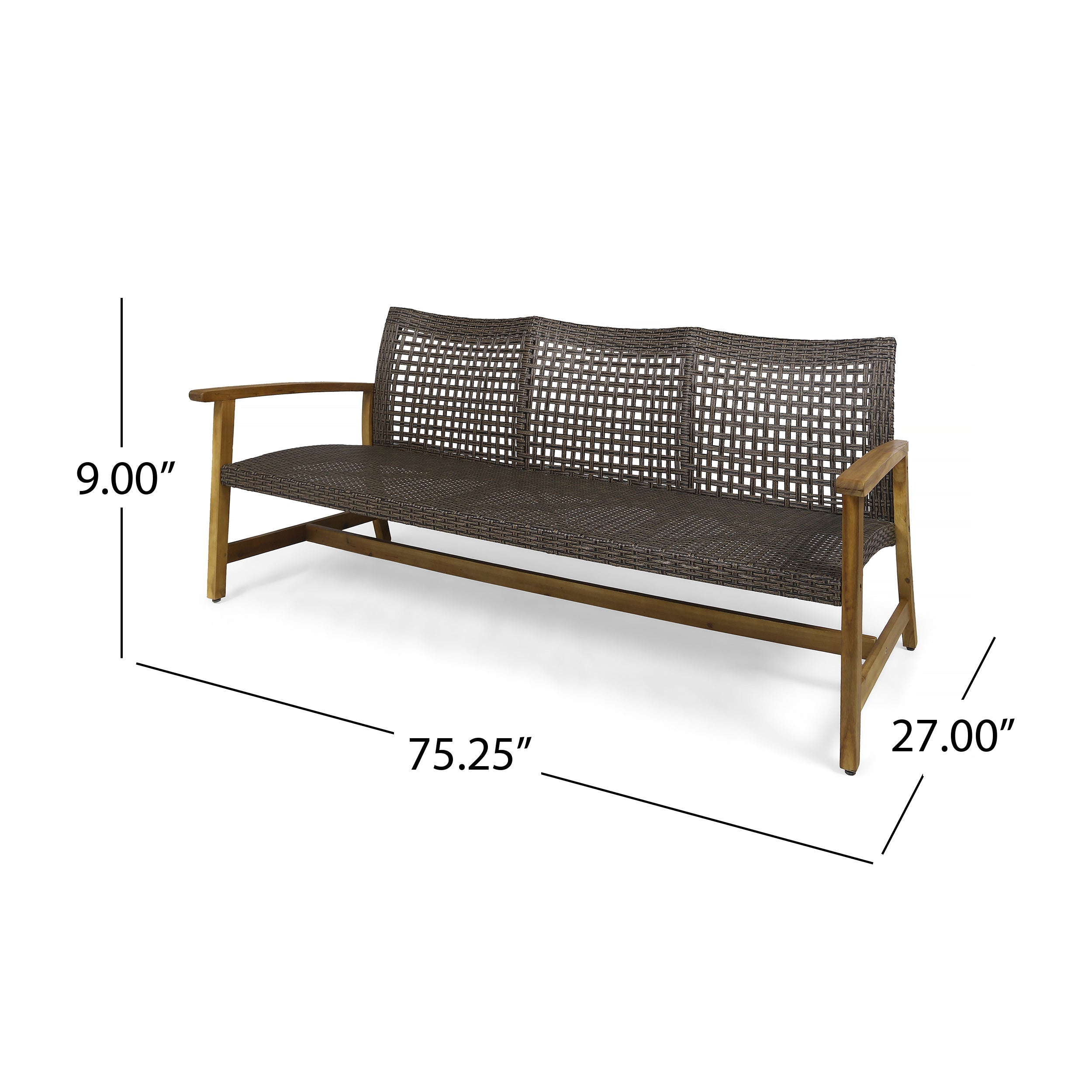 Handwoven Wicker and Acacia Outdoor Sofa