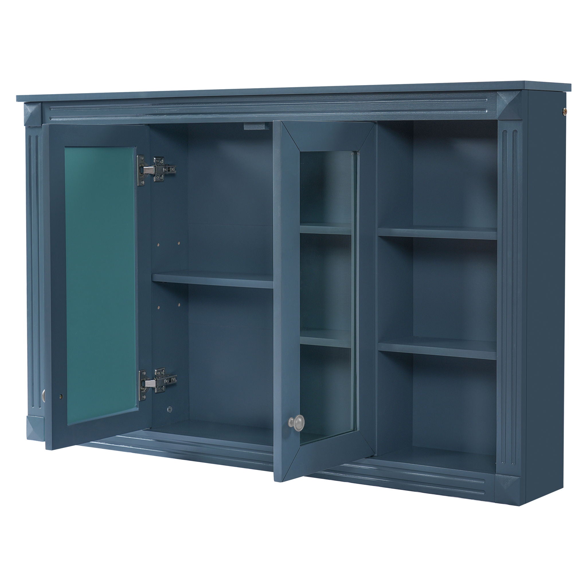 Wall-Mounted Mirror Cabinet With Adjustable Shelf And Open Shelves