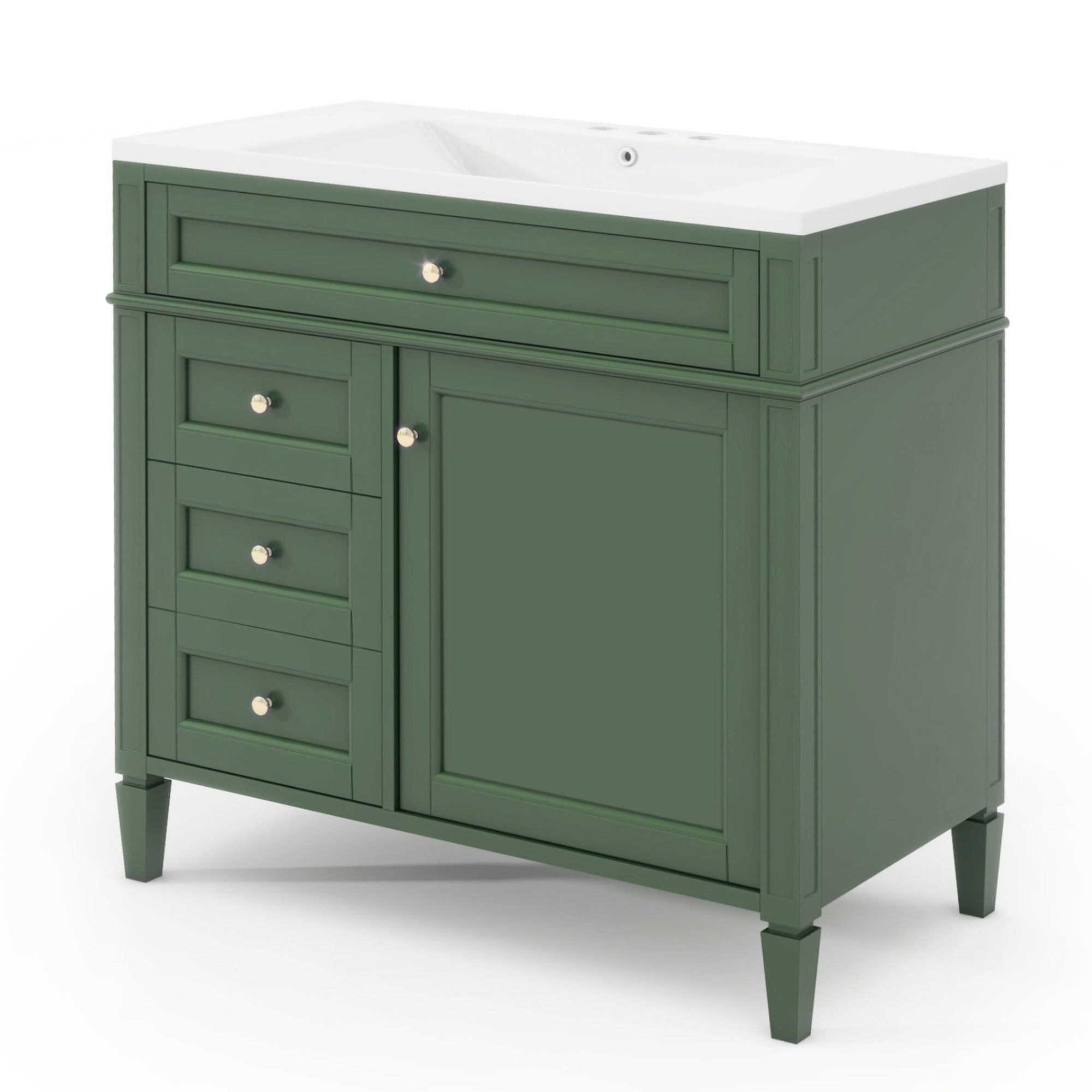 Bathroom Vanity With Top Sink, 2 Drawers And Tip Out Drawer, Rectangular Design