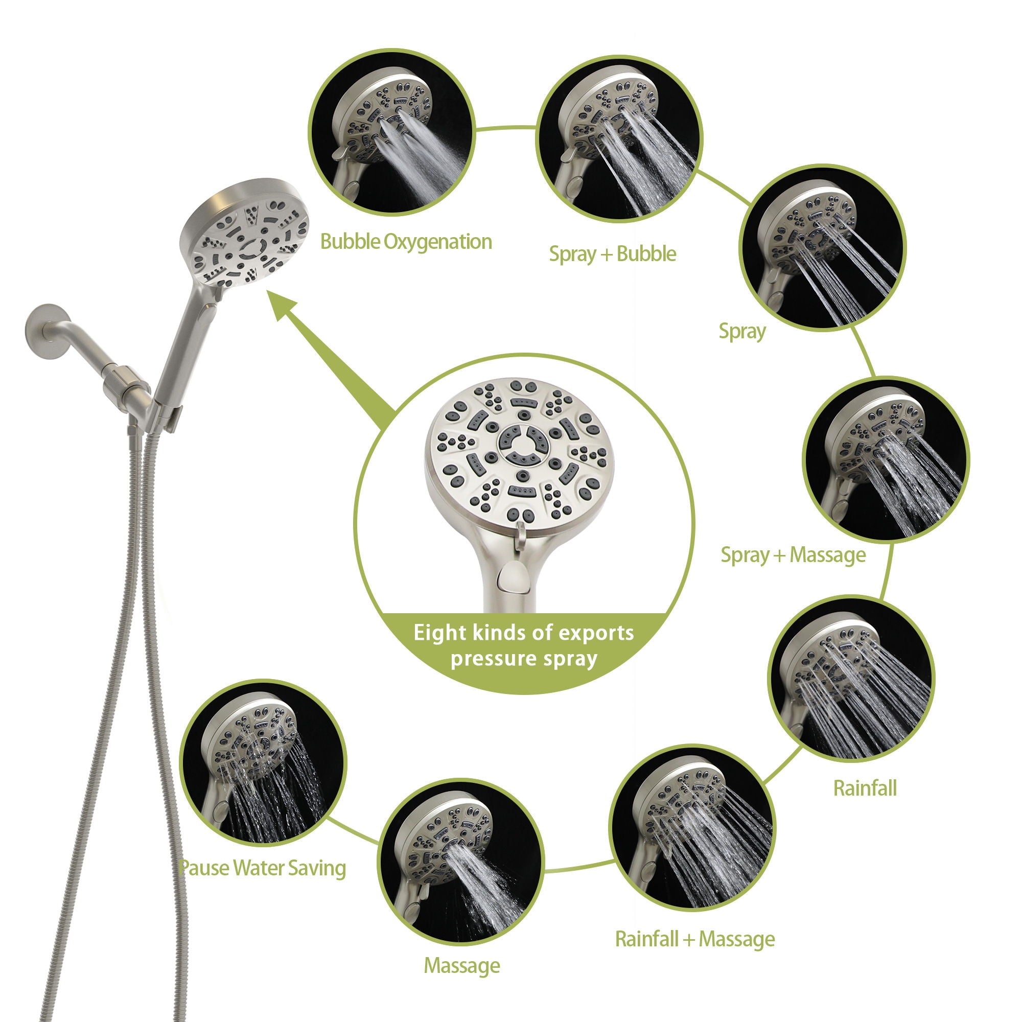 Multi Function Adjustable Hand Shower 8 Function Hand Shower, Plastic Construction - Brushed Nickel - Best Buy Furniture