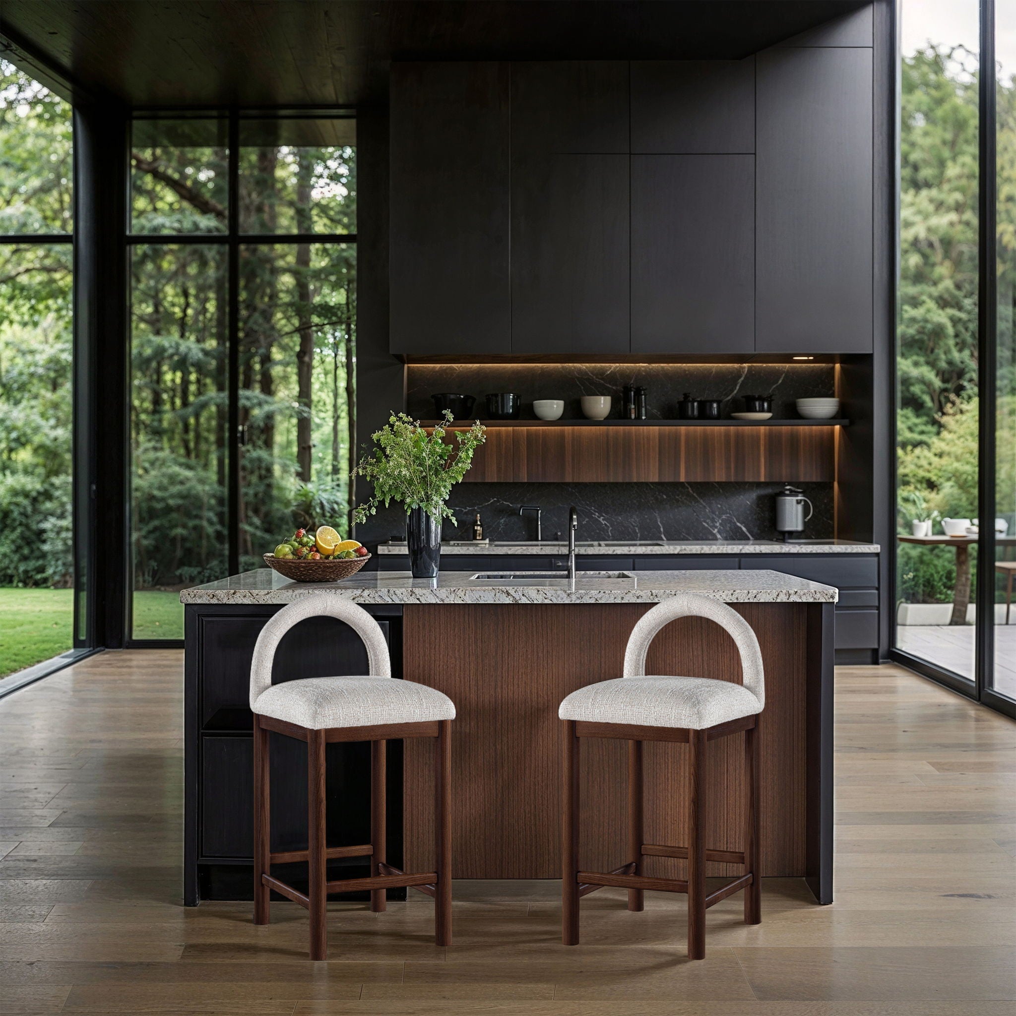 Conrad - Linen Counter Stool With Brown Legs