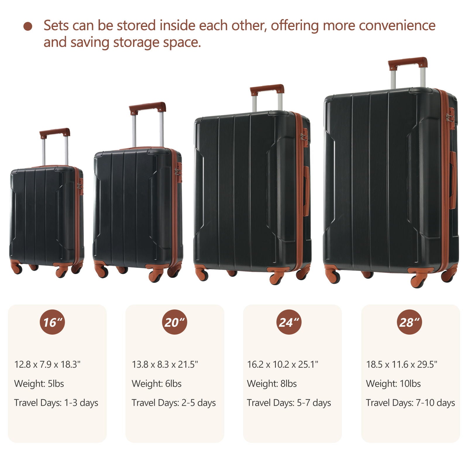 Hardshell Luggage 6 Piece Suitcase Set, Expandable Lightweight Suitcases With Wheels, Tsa Lock