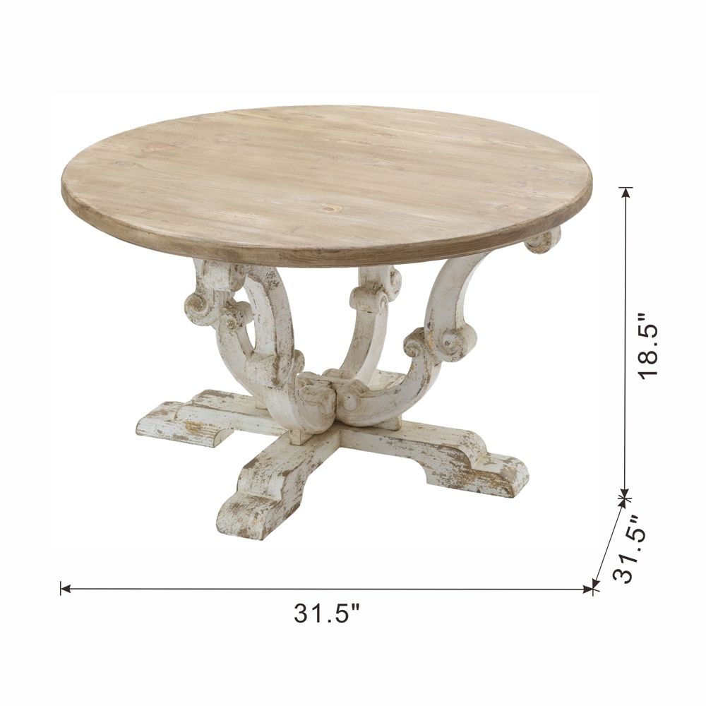 Round Wooden Coffee Table With Distressed Scrollwork Legs - Multicolor - Best Buy Furniture