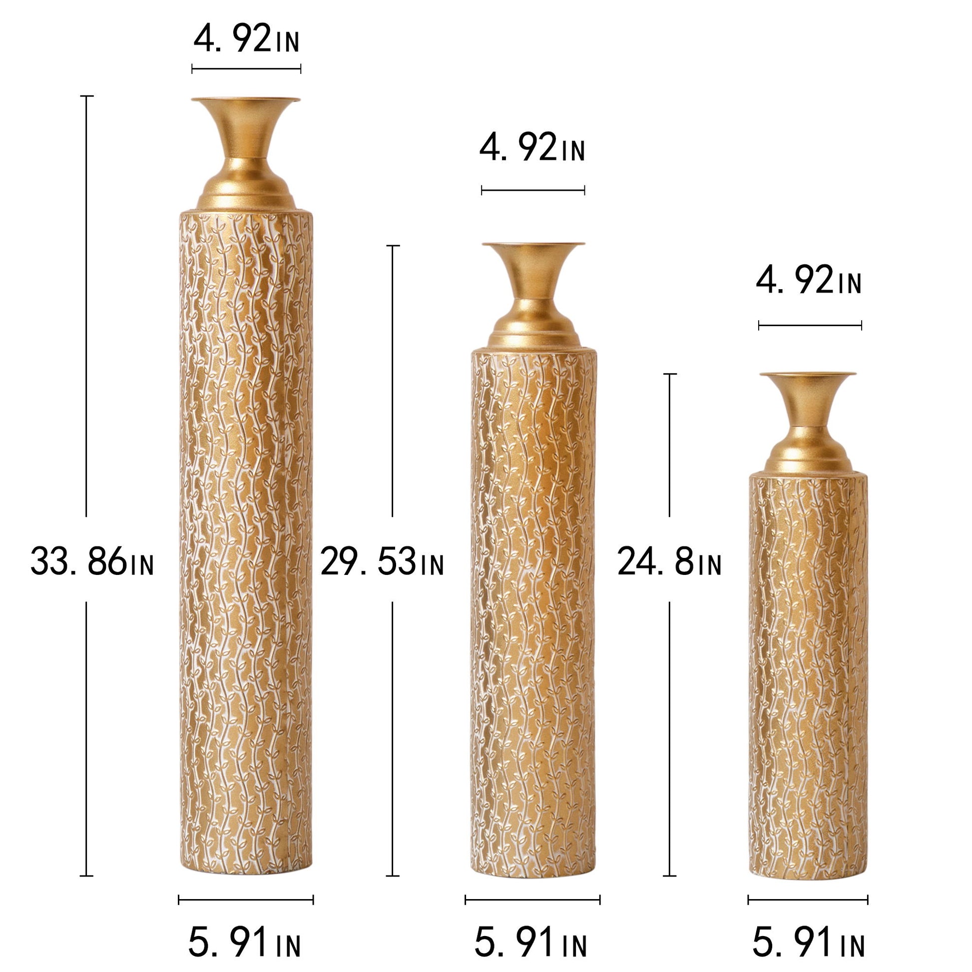 Metal Decorative Vases High Distress Metal Center Vases With Growing Vine Patterns, (Set of 3) Vases For Home Decoration - Gold - Best Buy Furniture