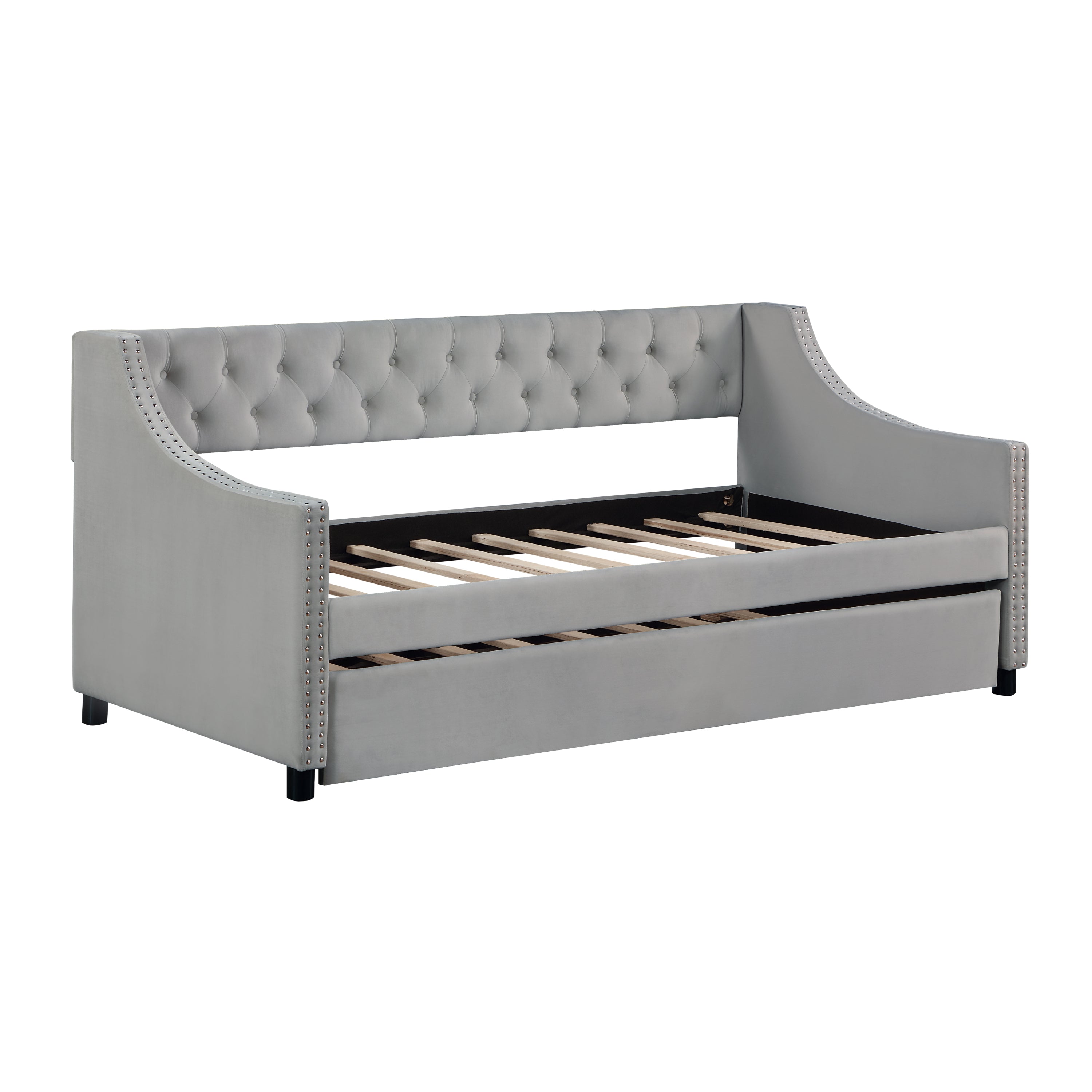 Daybed with Trundle Upholstered Tufted Sofa Bed, Full Size, Grey.
