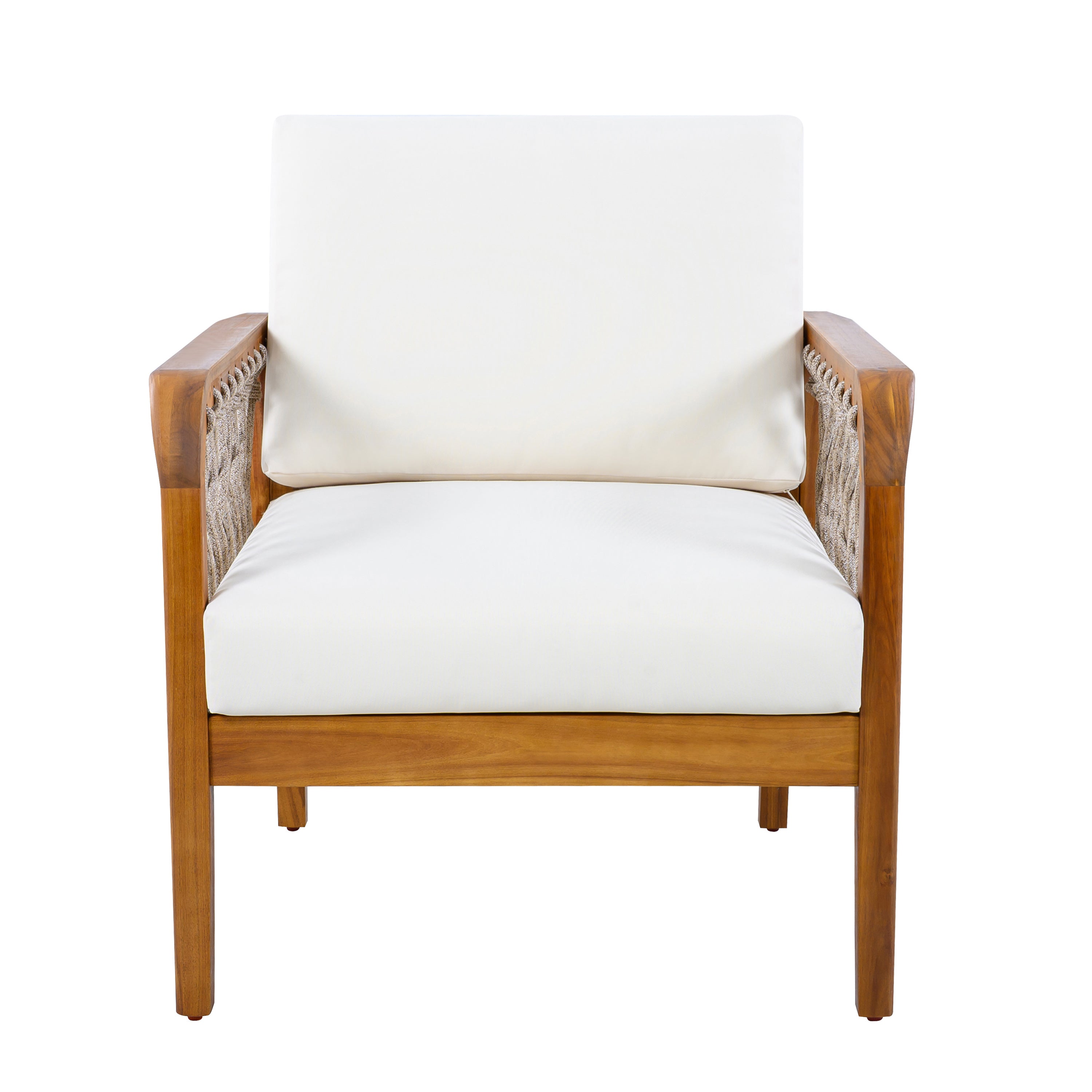 Outdoor Acacia Wood Club Chair with Handwoven Rope, Teak Finish