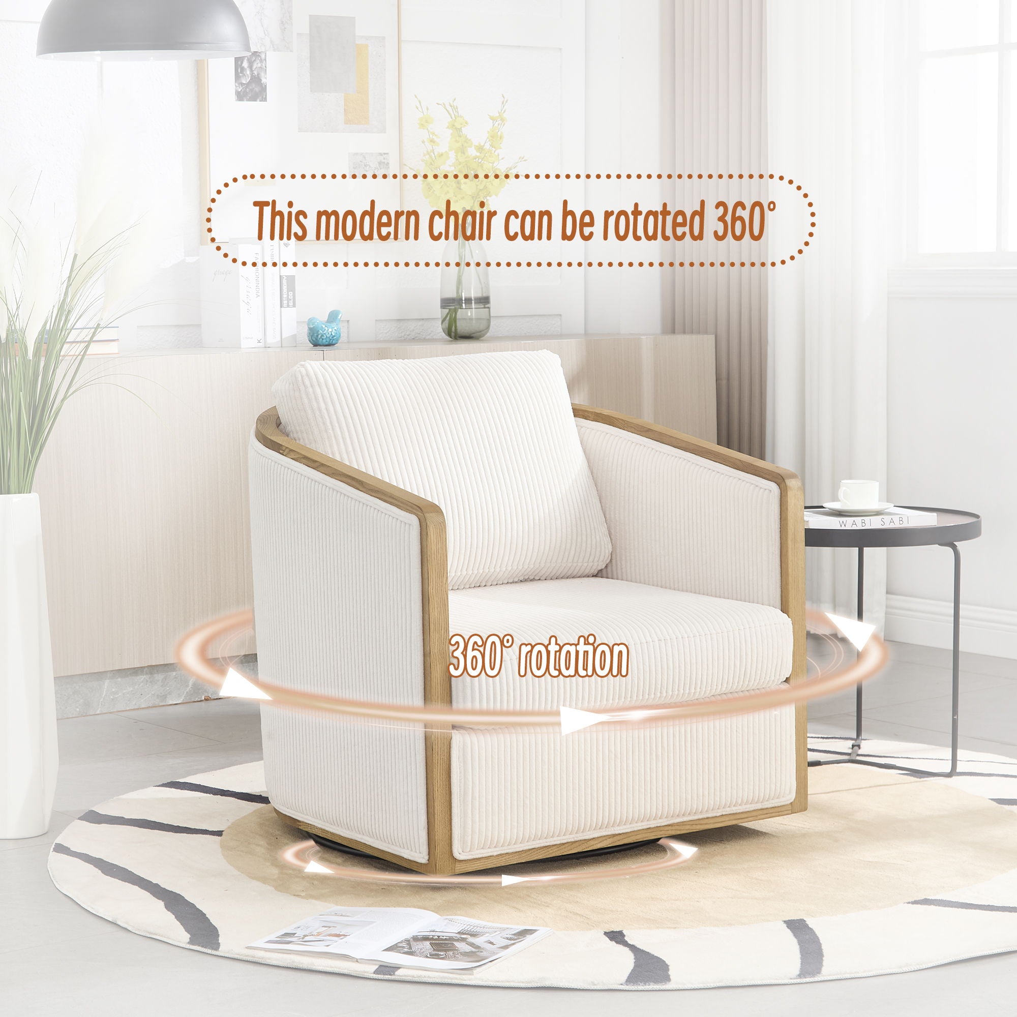Corduroy Barrel Chair, 360 Degree Swivel