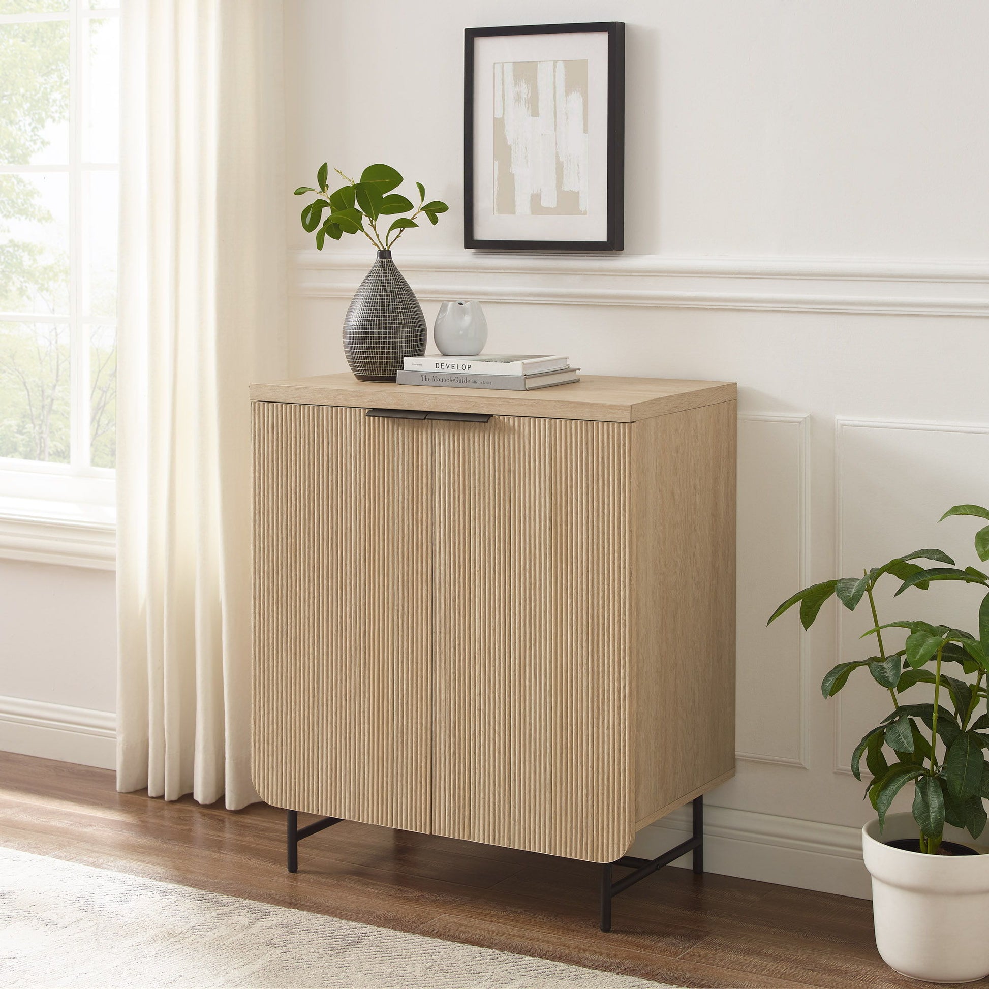Modern Scandi Fluted Door Storage Console - Coastal Oak - Best Buy Furniture
