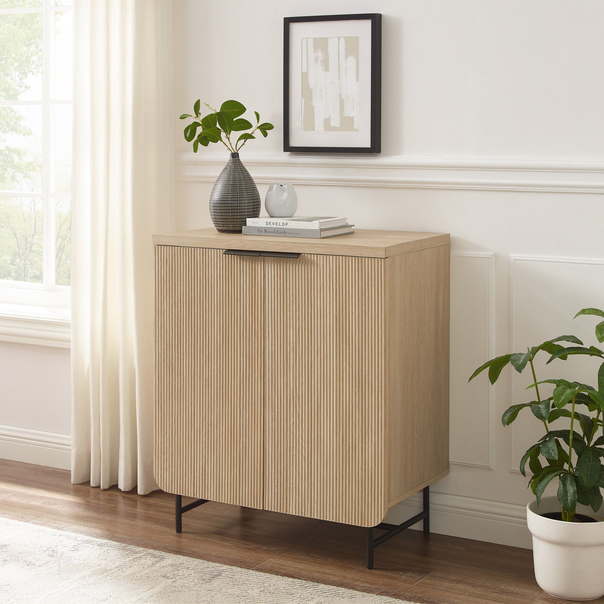 Modern Scandi Fluted Door Storage Console - Coastal Oak - Best Buy Furniture