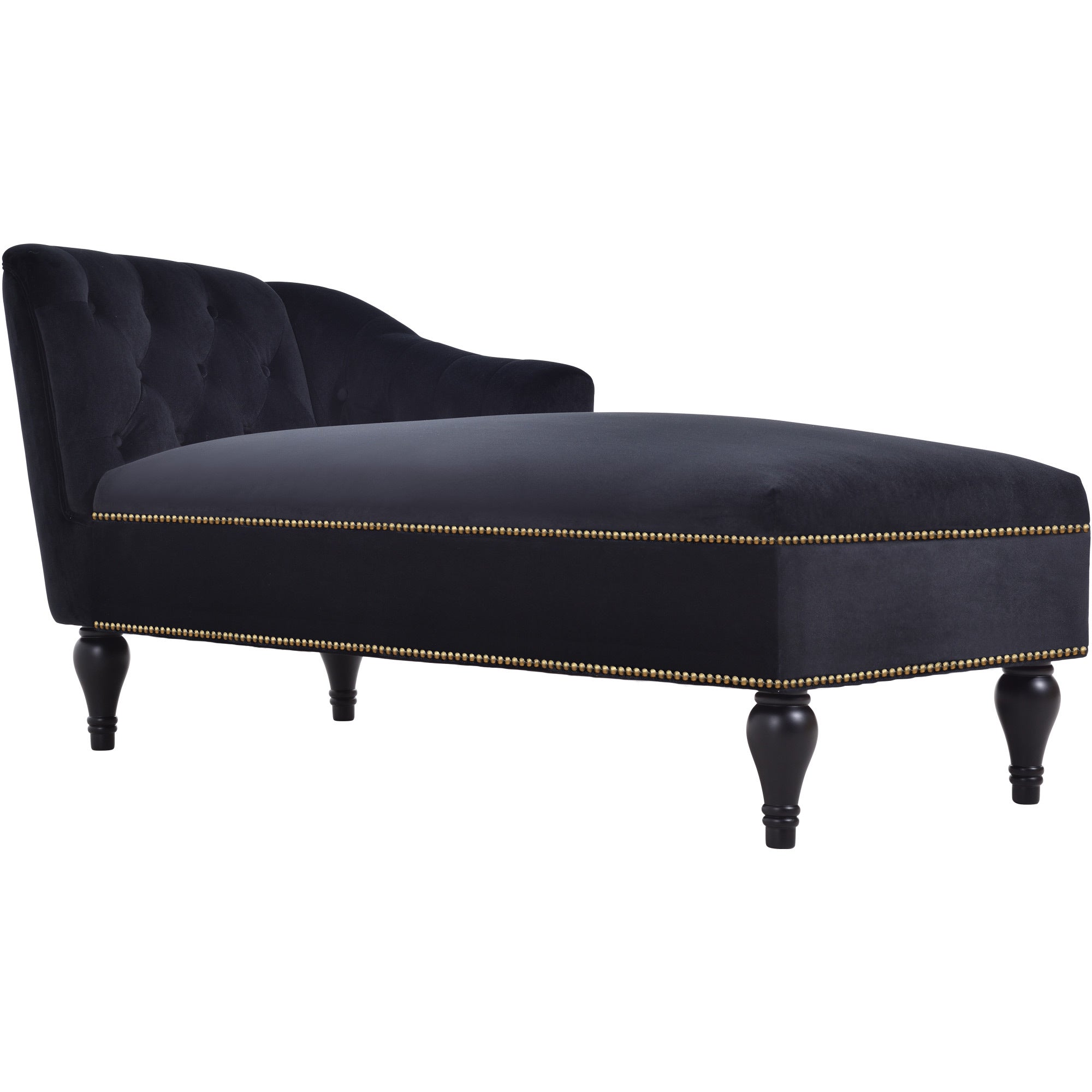 58" Velvet Chaise Lounge with Nailhead Trim and Solid Wood Legs