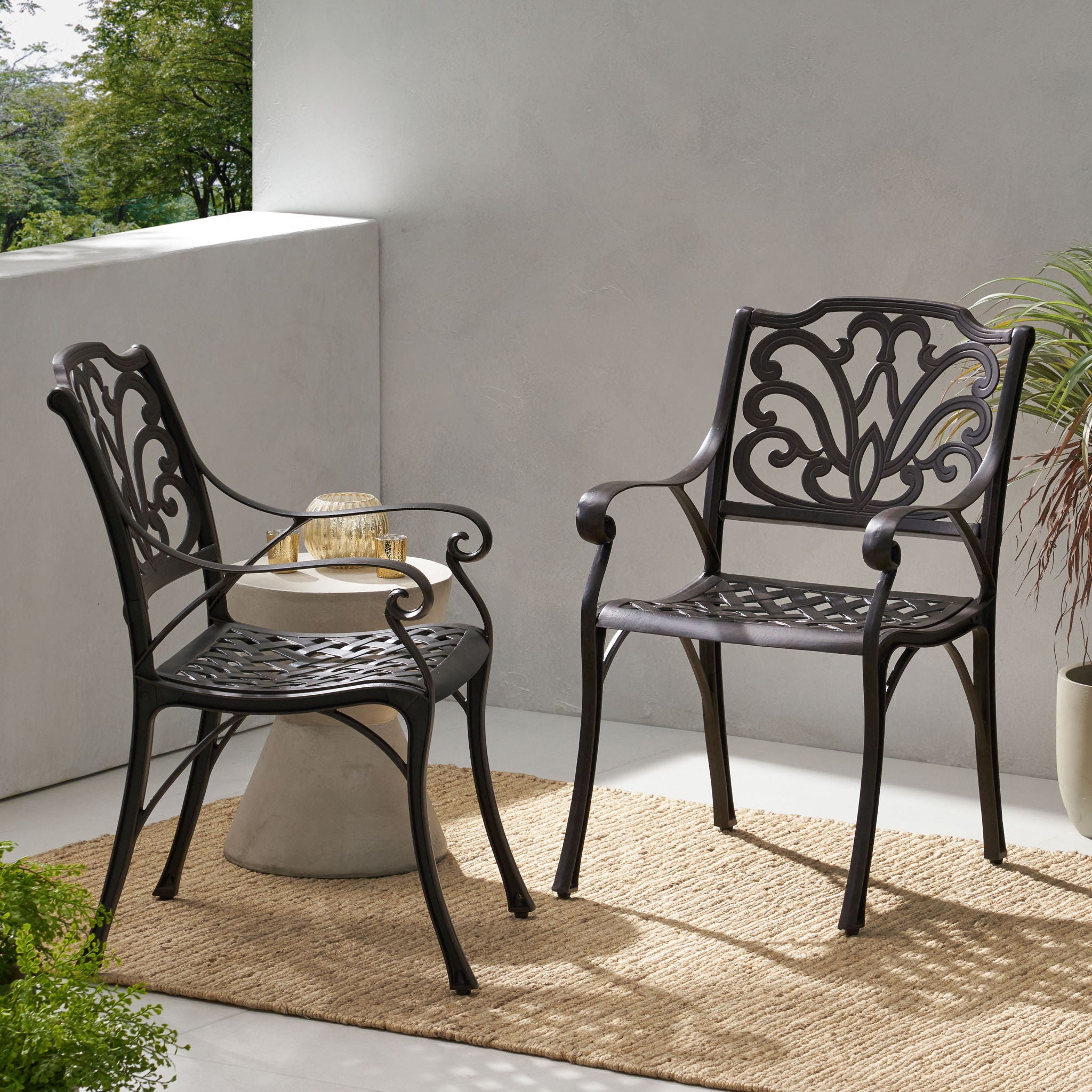 Patio Cast Aluminum Outdoor Dining Chairs (Set of 2) - Bronze - Best Buy Furniture