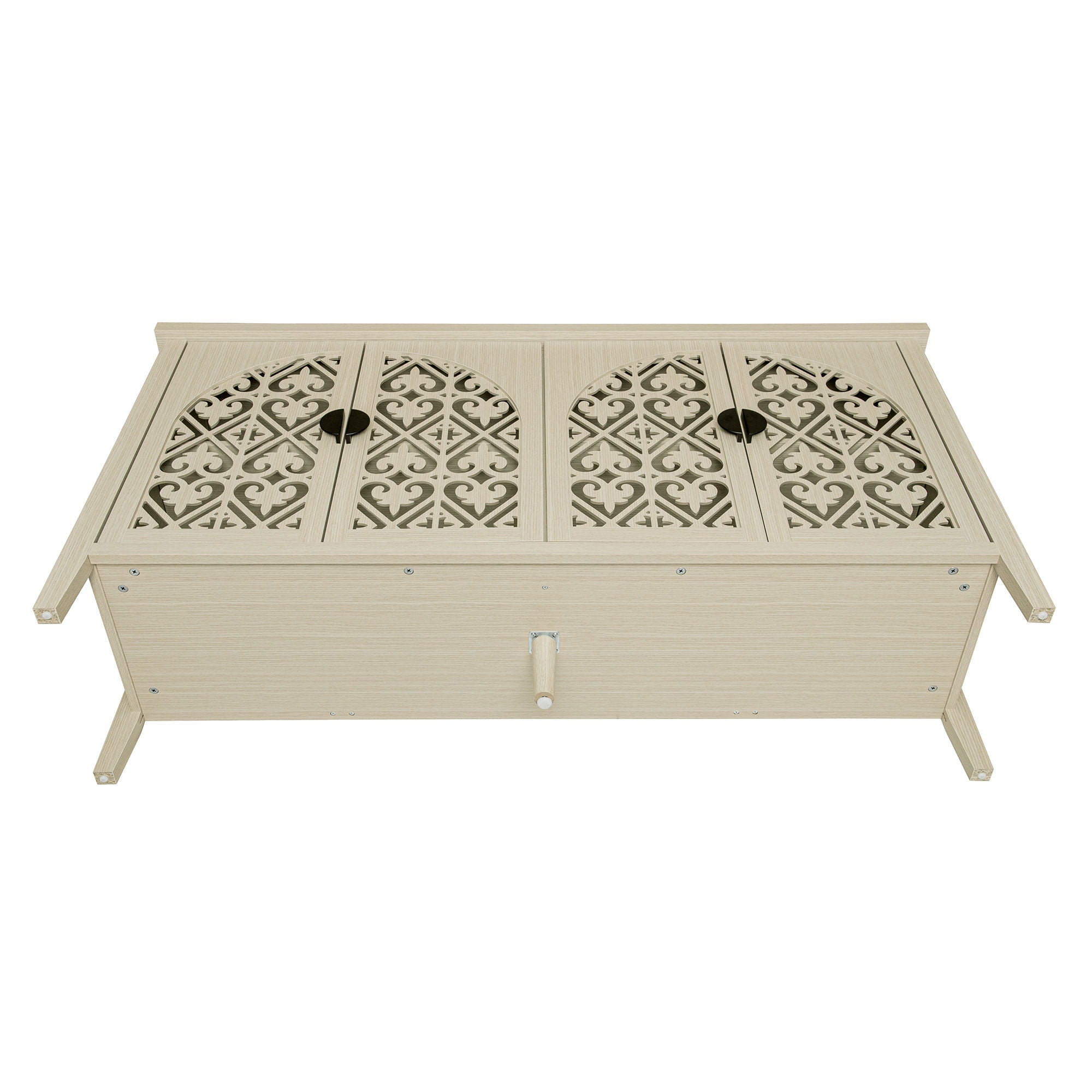 Hollowed Out Cabinet With 4 Doors, Suitable For Bedroom - Natural