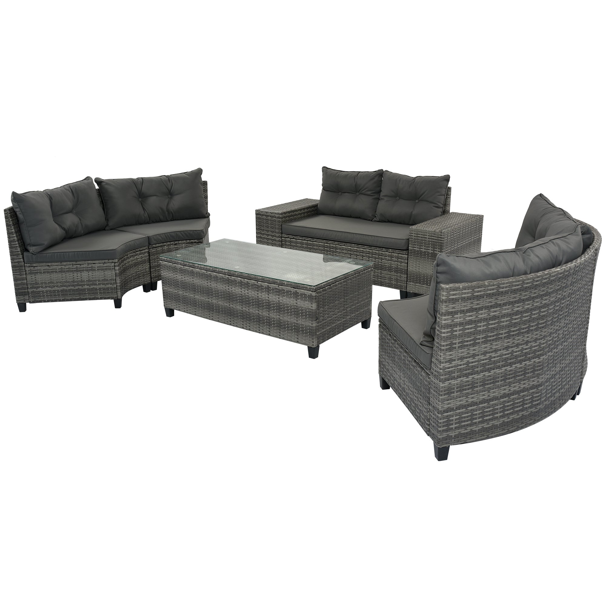 8-piece outdoor wicker round sofa set, half-moon sectional set all weather