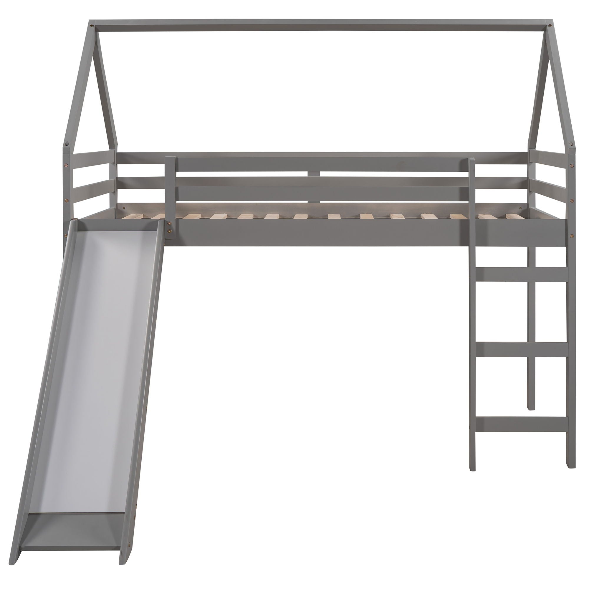 Twin Size House Loft Bed With Slide - Gray