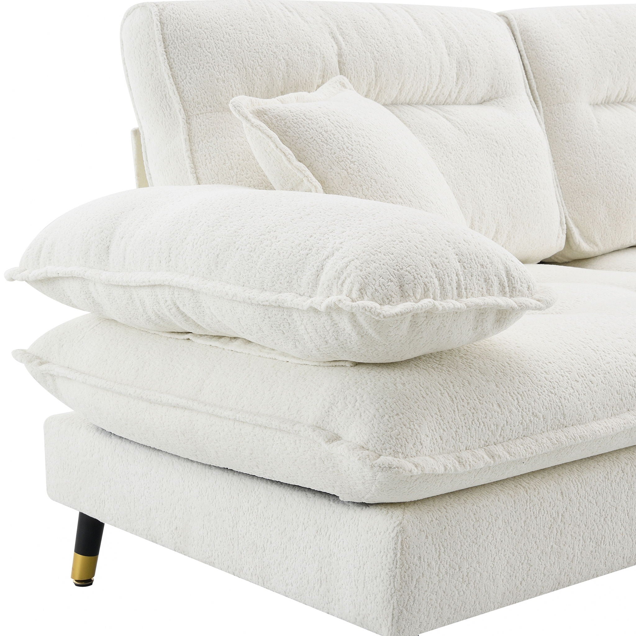 L Shaped Convertible Sectional Sofa 4 Seat Tufted Couch Set With Two Tone Adjust Legs Cloud Movable Ottoman