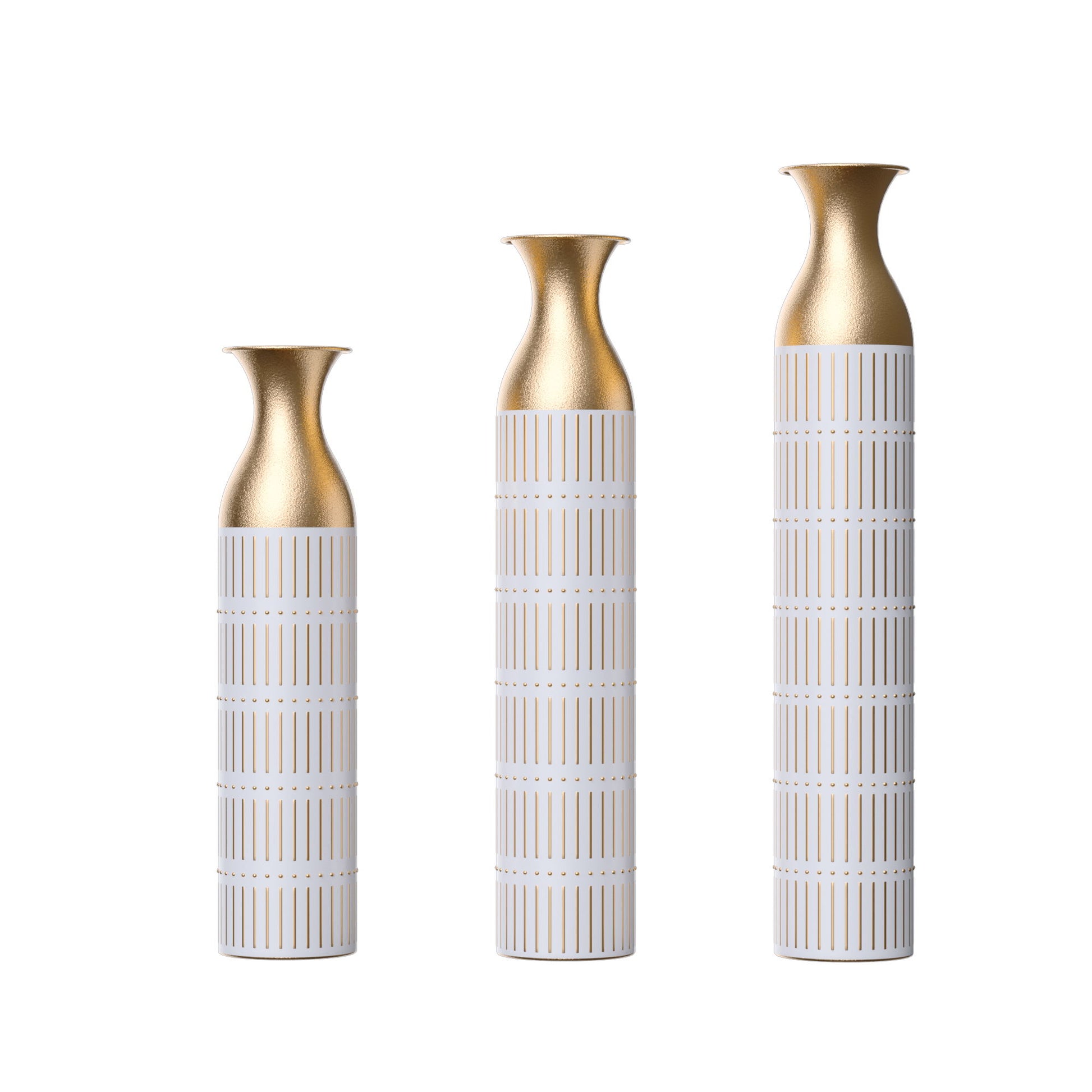 Floor Metal Vases Decorated White Metal Vases (Set of 3) Gorgeous Home Decoration Large Glazed Metal Vases - White - Best Buy Furniture