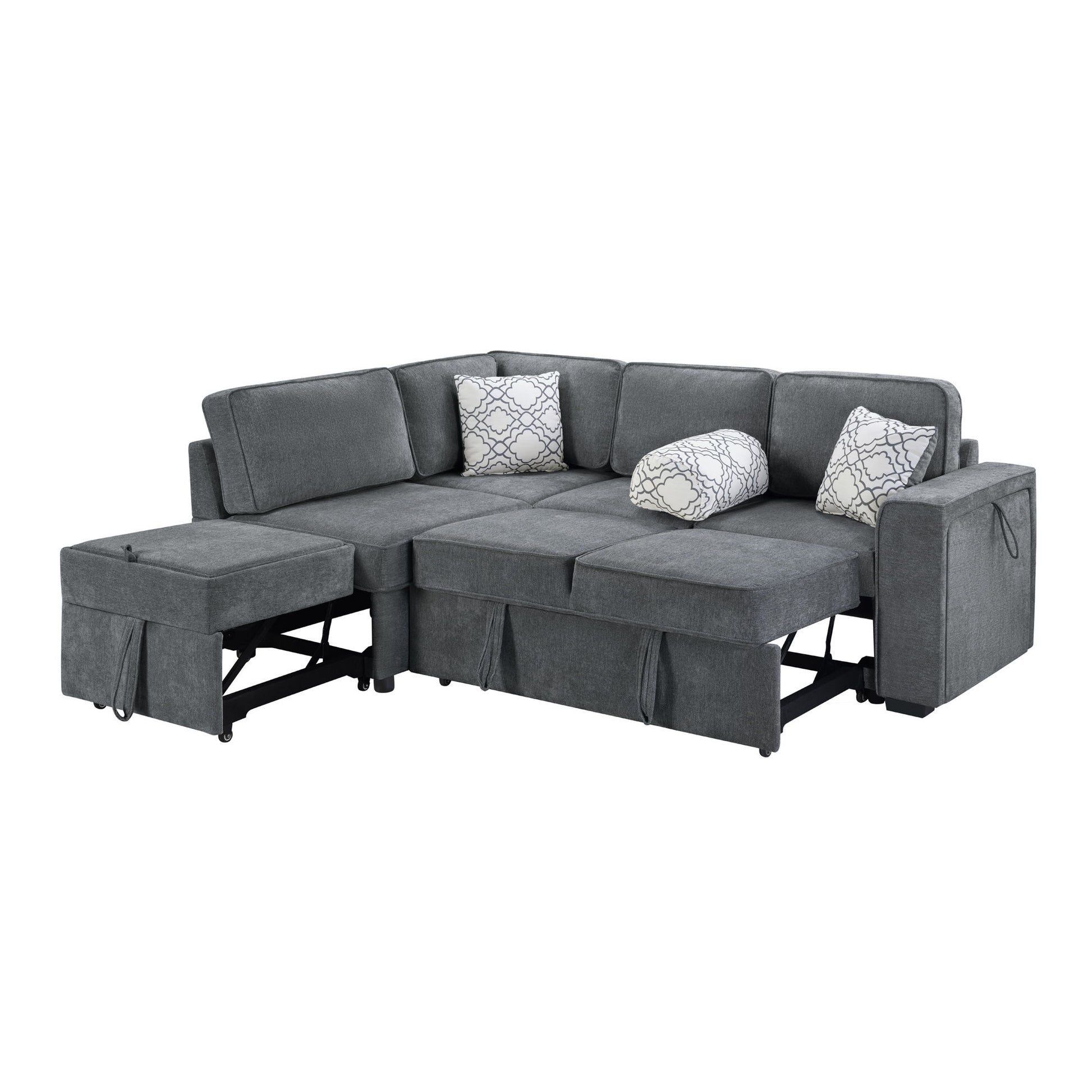 Convertible Sectional L-Shaped Sofa With Dual Pull-Out Sleepers, Flip-Top Table, USB Ports, Cup Holder & Storage - Best Buy Furniture