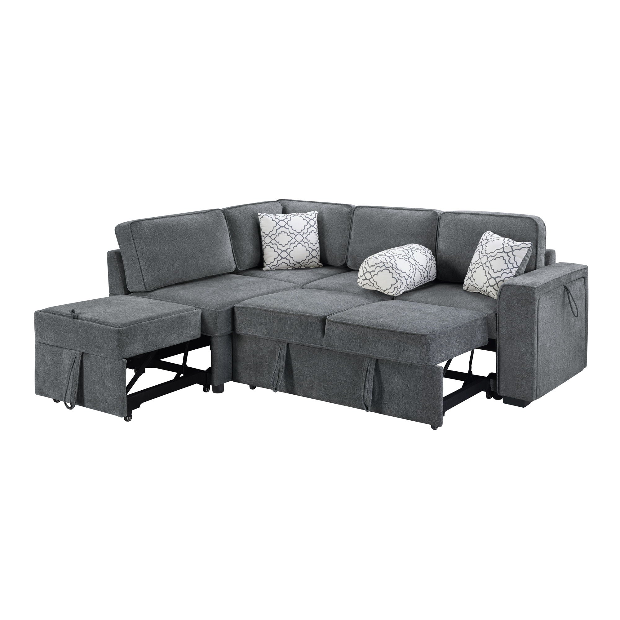 Convertible Sectional L-Shaped Sofa With Dual Pull-Out Sleepers, Flip-Top Table, USB Ports, Cup Holder & Storage - Best Buy Furniture