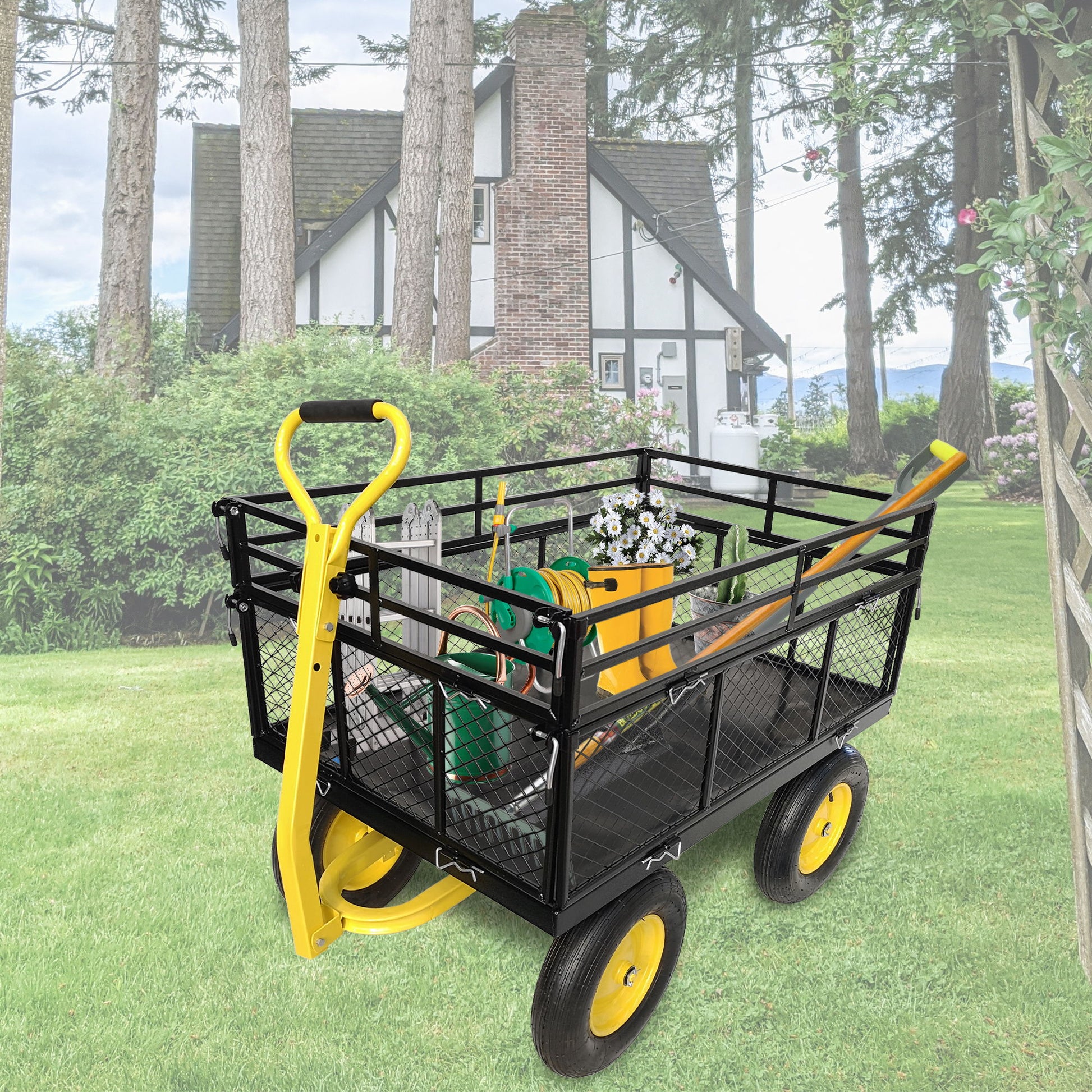 Steel Garden Cart, Heavy Duty 1400 Lbs Capacity, With Removable Mesh Sides To Convert Into Flatbed, Utility Metal Wagon With 2-In-1 Handle And 16 In Tires, Perfect For Garden, Farm, Yard - Black - Best Buy Furniture