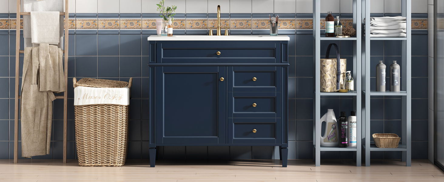 Bathroom Vanity & Top Sink, Modern Bathroom Storage Cabinet With 2 Drawers And A Tip-Out Drawer