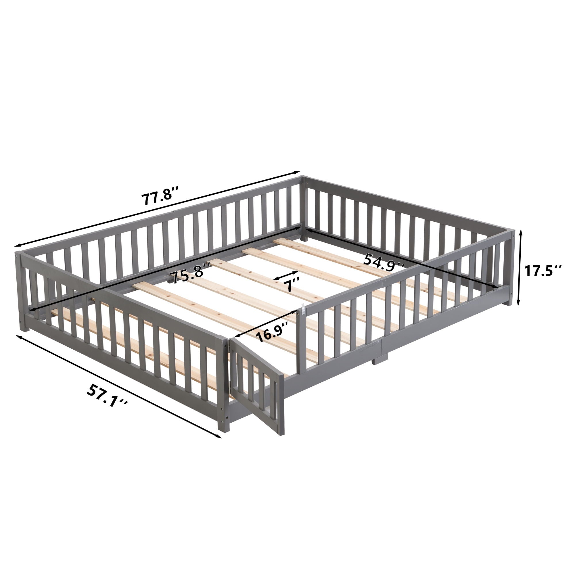 Floor Bed With Door And Fence For Children