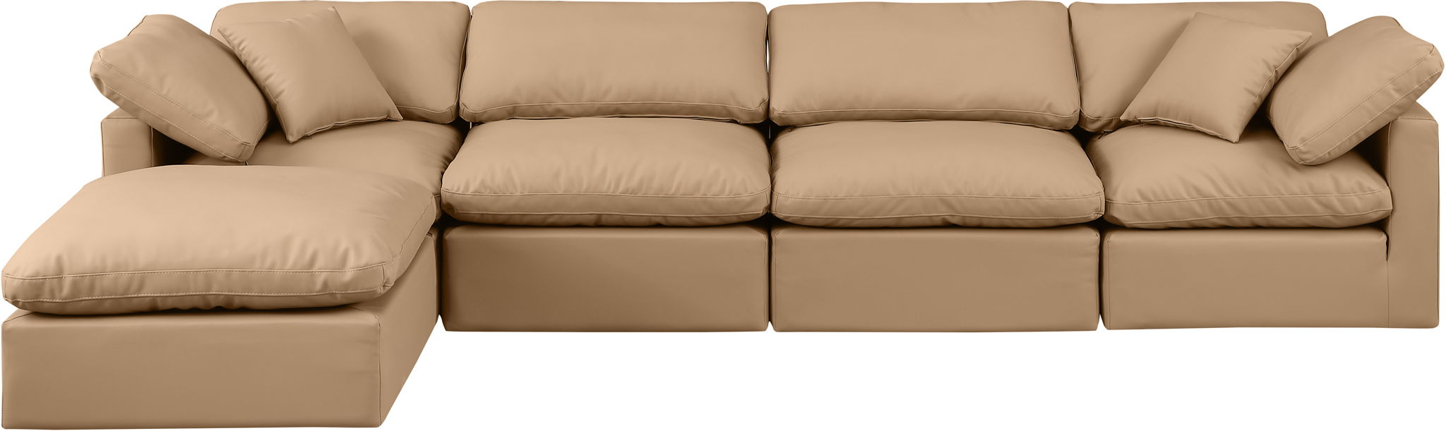 Indulge - Faux Leather 5 Piece Modular Sectional With Chaise - Tan