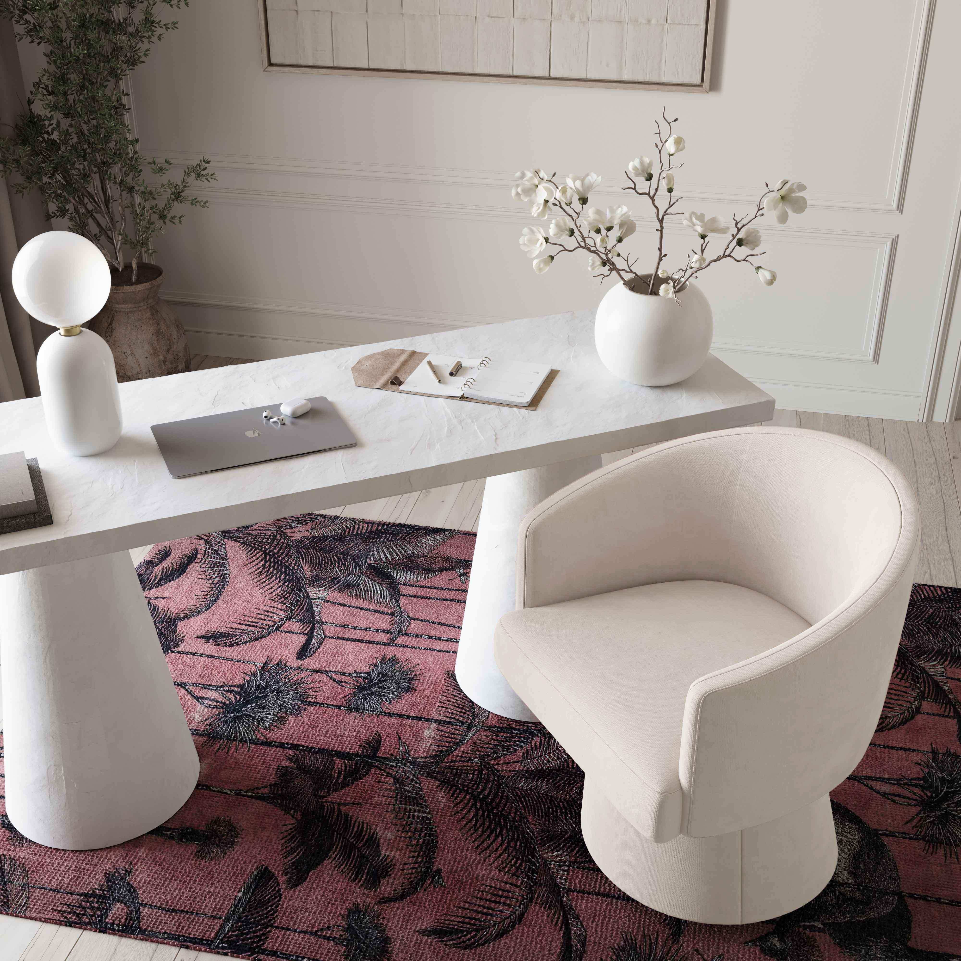 Kristen - Upcycled Chenille Rolling Desk Chair - Cream
