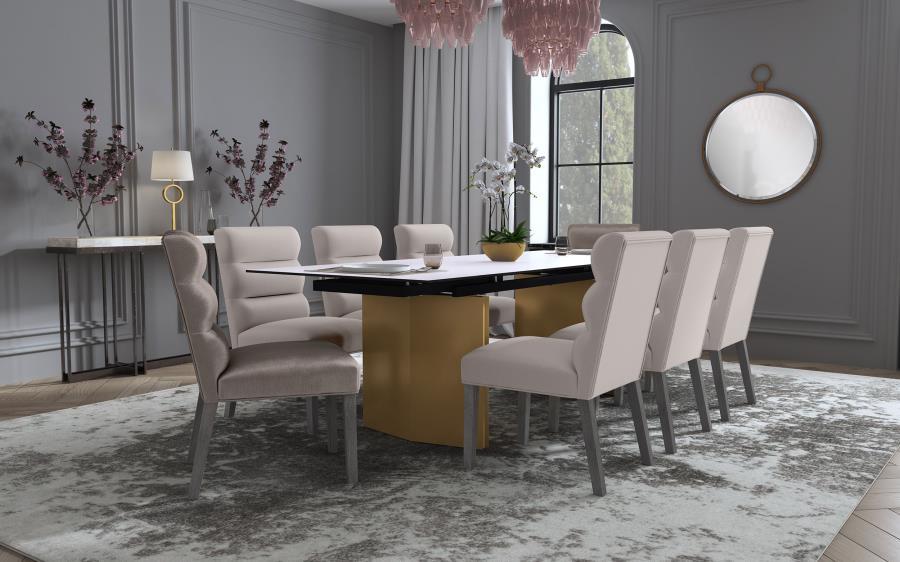 Vesa - Glass Top Extension Dining Table - Beige