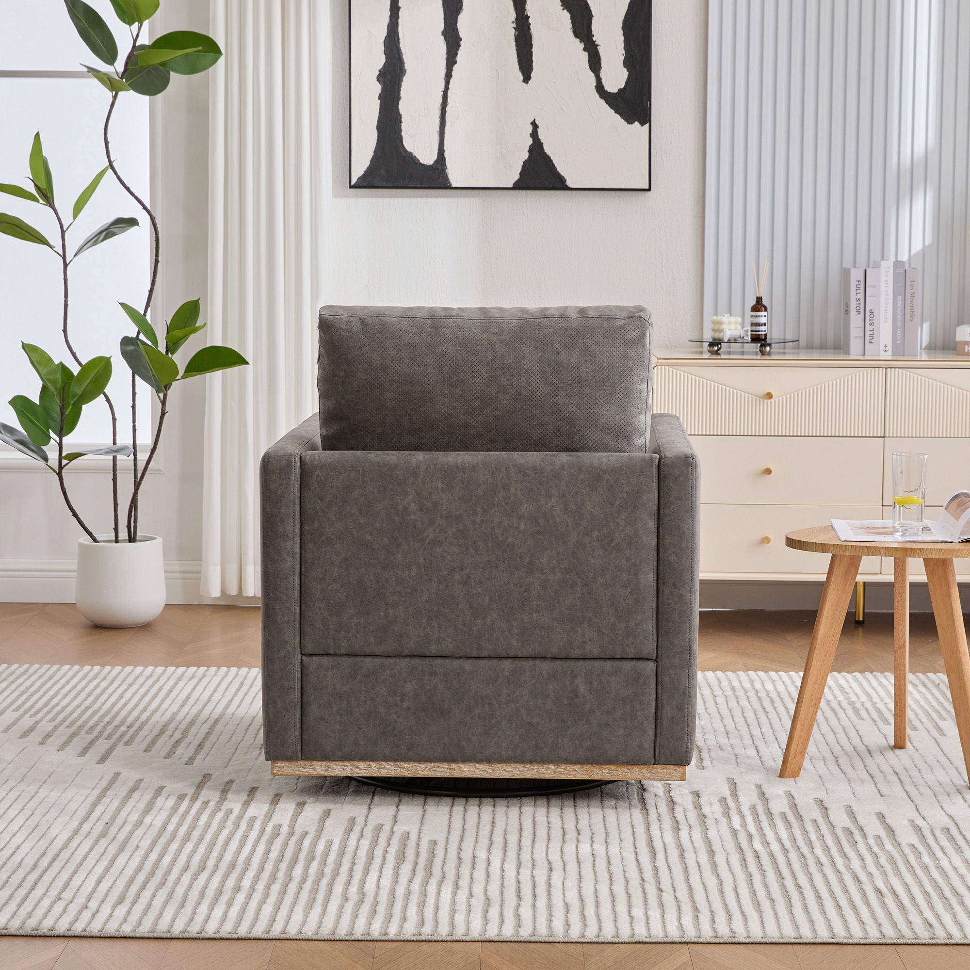 Modern Upholstered Square Swivel Accent Chair With 360 Degree Rotation