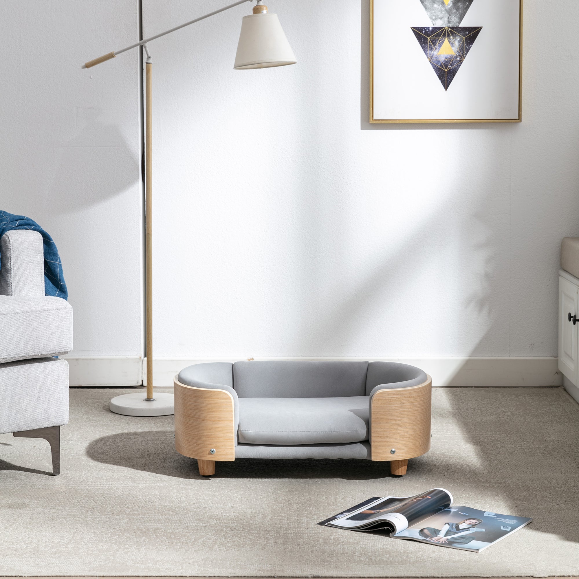 Scandinavian Style Elevated Dog Bed Pet Sofa With Solid Wood Legs