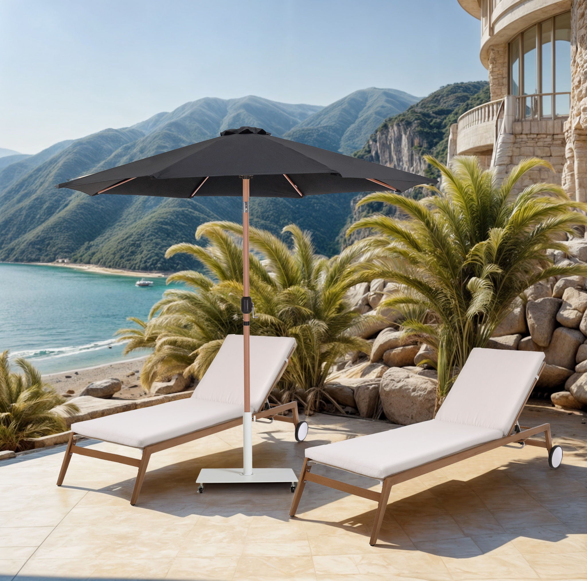 Fiji - Aluminum Patio Umbrella With Square White And Teak Base