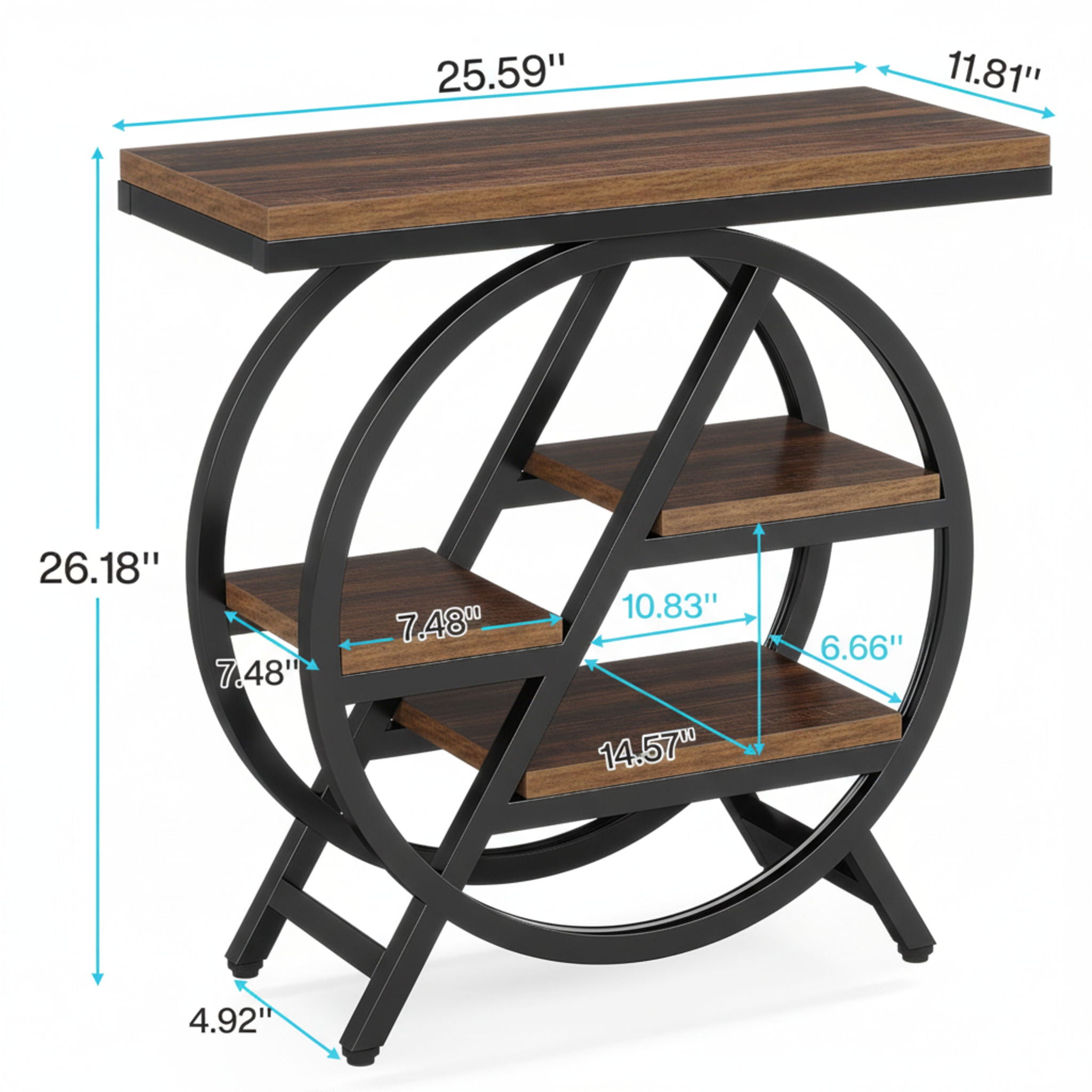 Modern Narrow End Table With 3 Tier Shelves