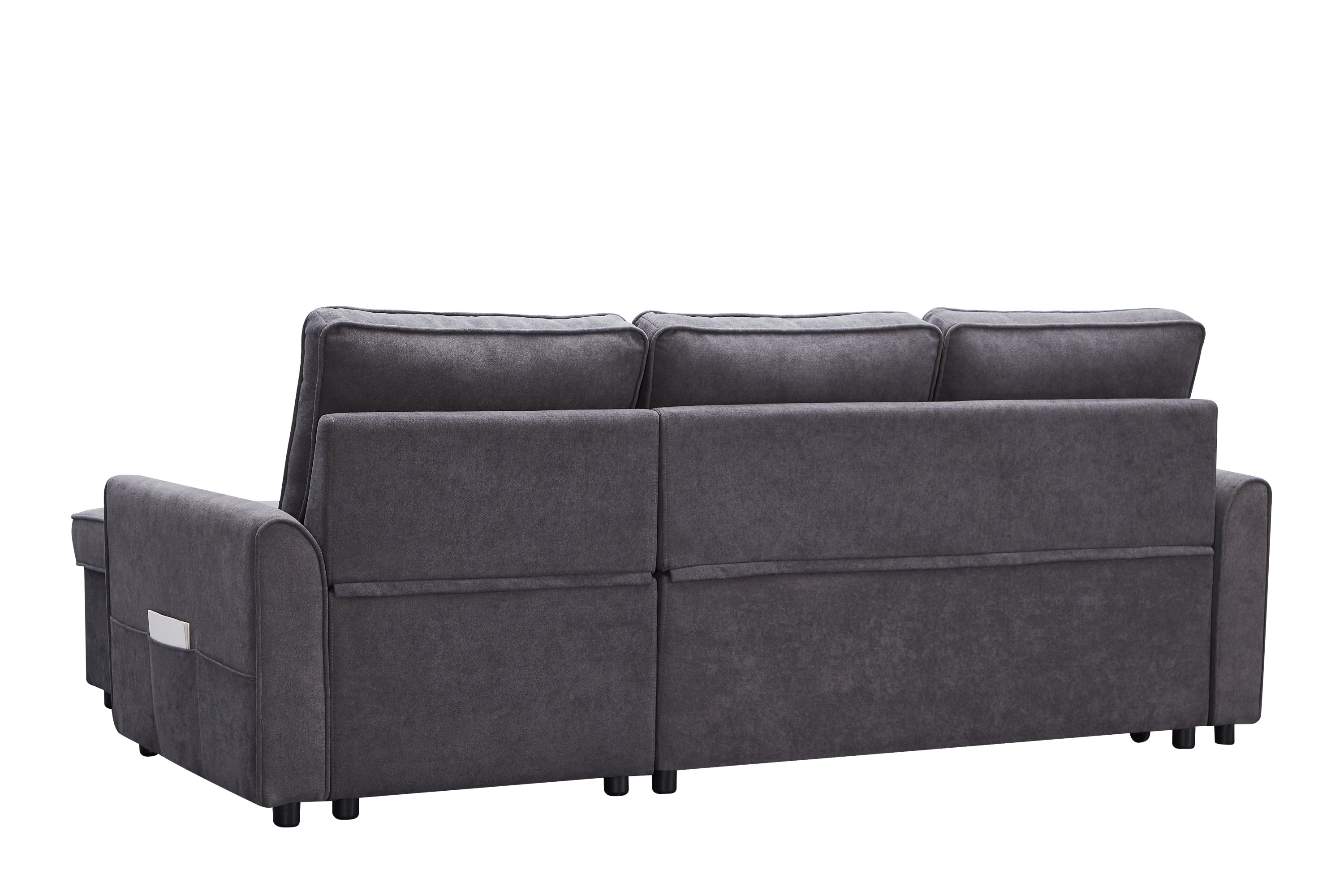 Modern Modular L-Shaped Sofa Bed with Chaise Dark Grey Linen
