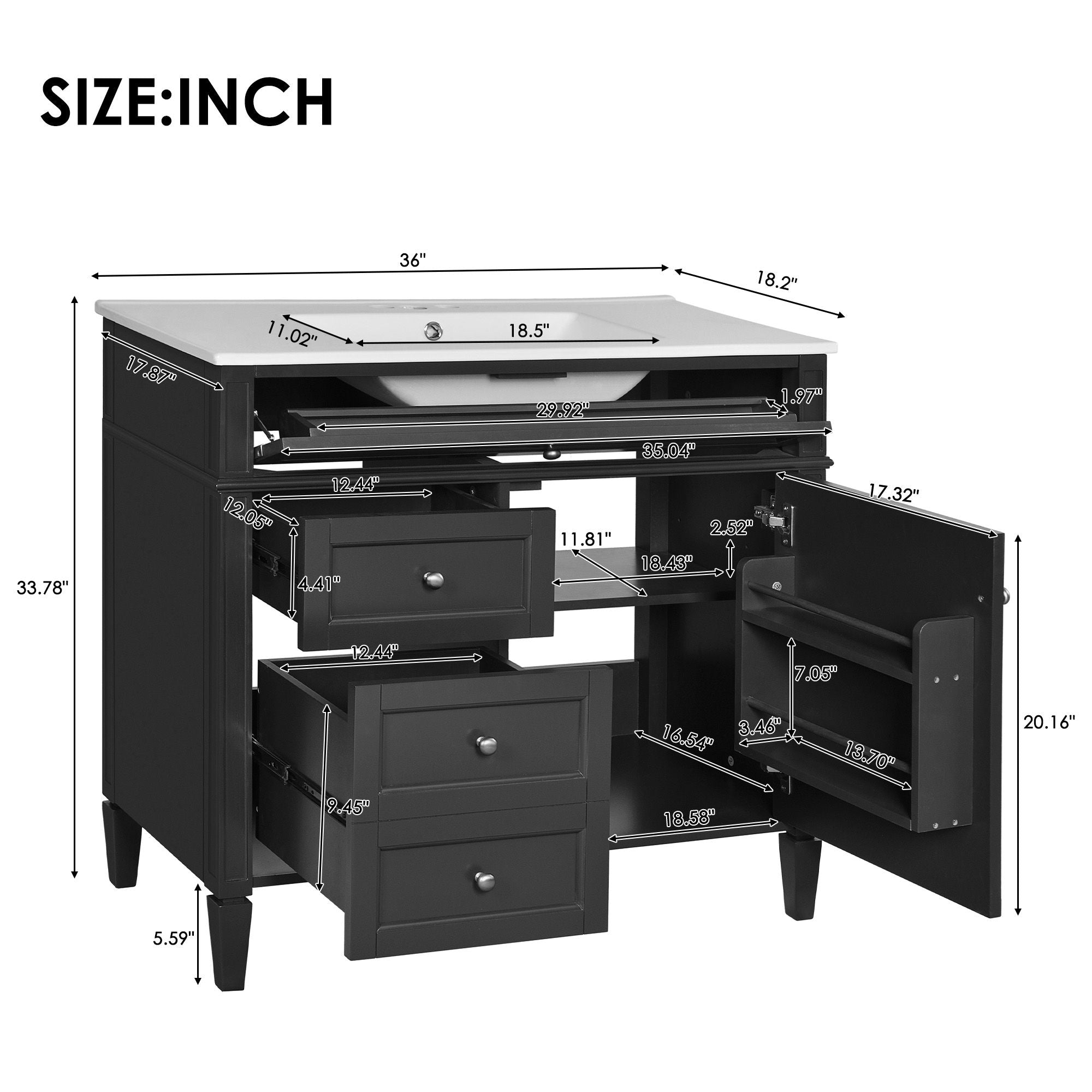 Bathroom Vanity With Mirror Cabinet, Single Sink With 2 Soft Closing Doors And 4 Drawers
