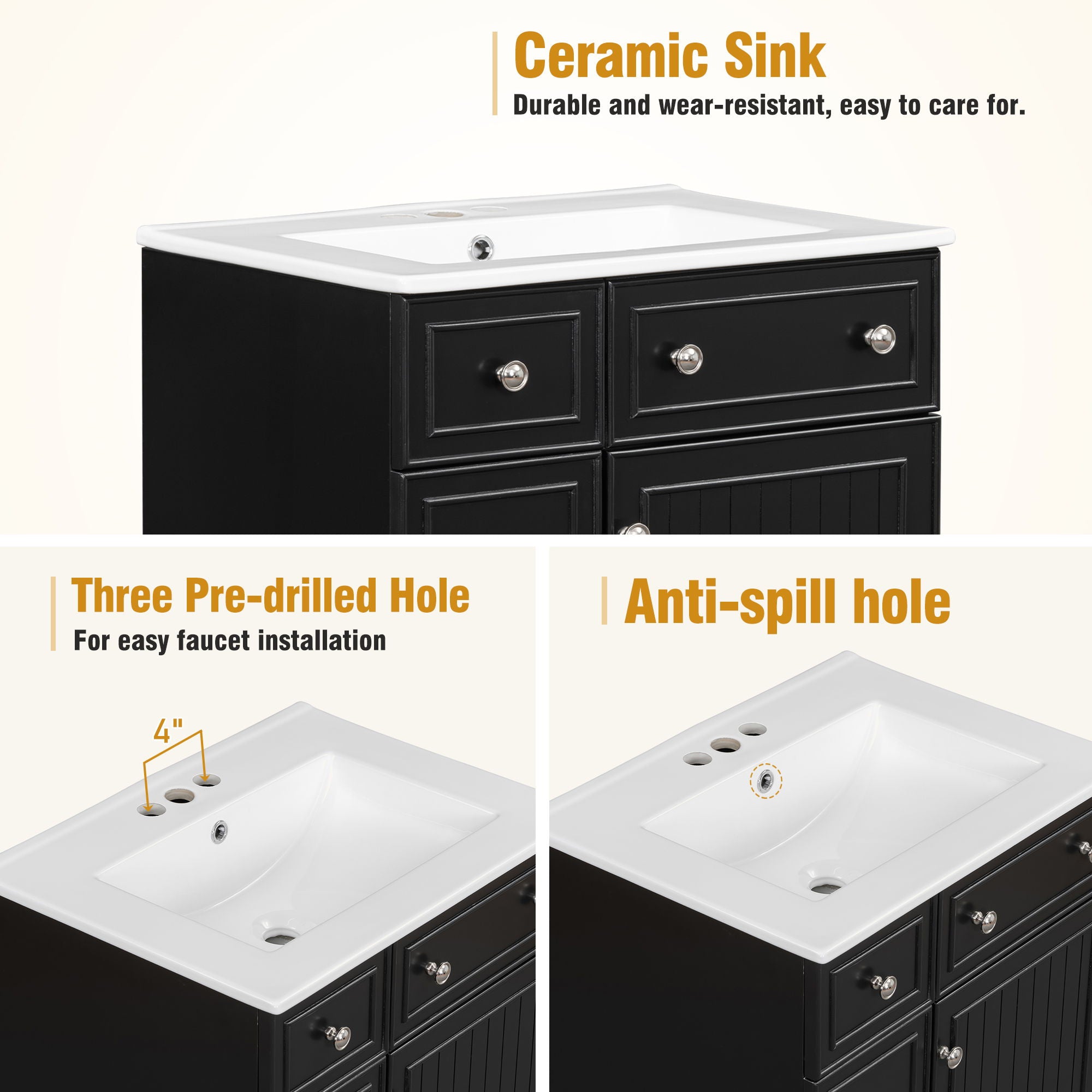 Bathroom Vanity Cabinet With Sink - Black