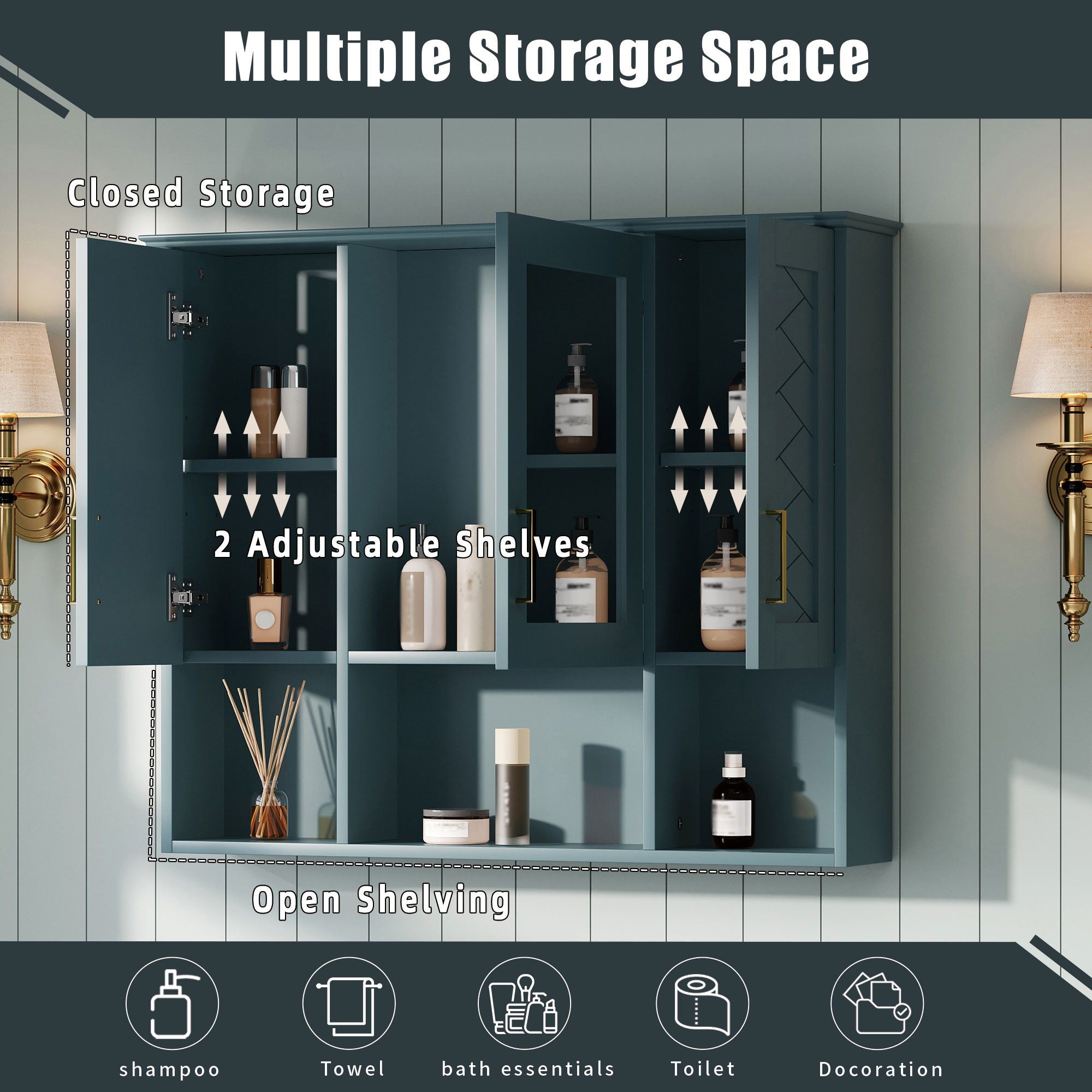 Modern Wall Mounted Medicine Cabinet With Adjustable Shelves, Soft Close Doors, High Define Mirror