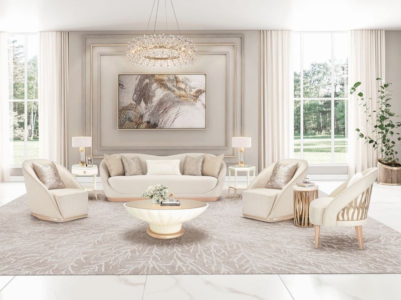 La Rachelle - Scalloped Round Cocktail Table - Champagne