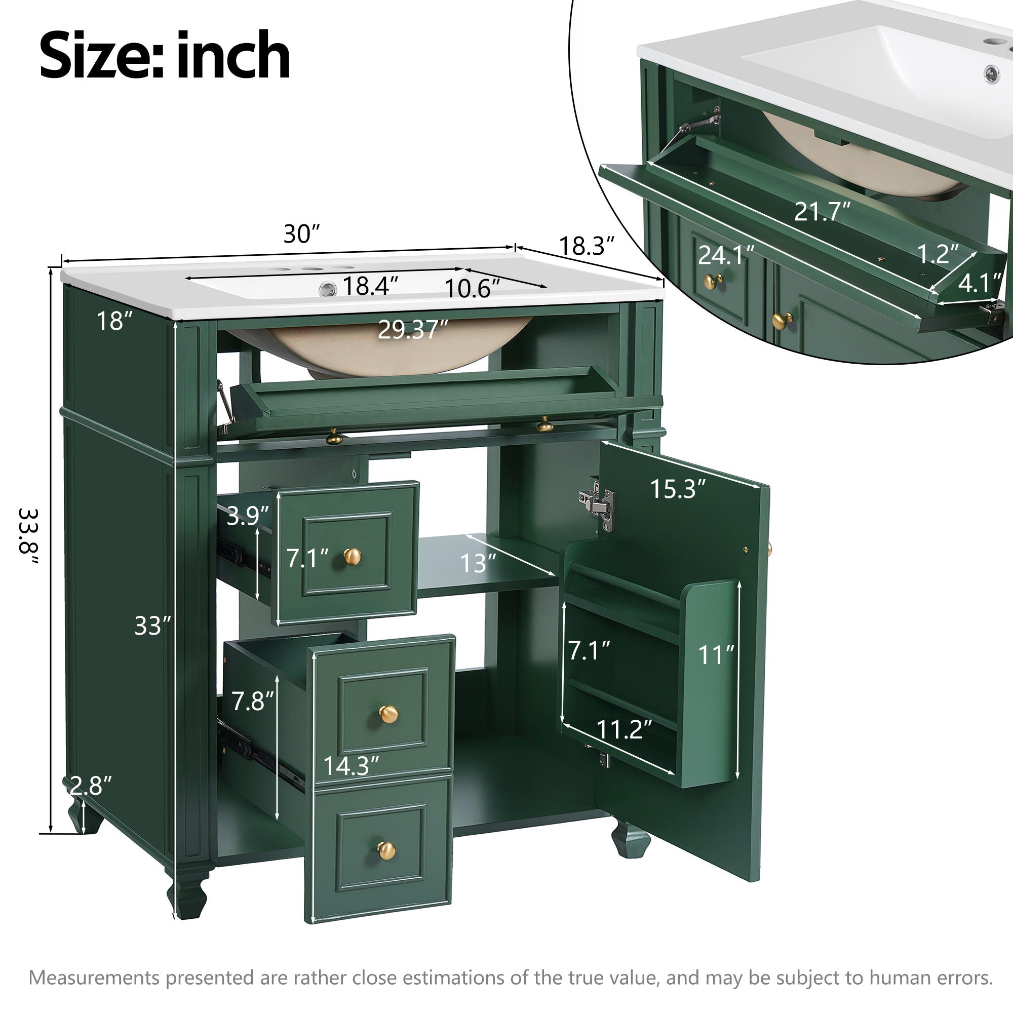 Bathroom Vanity Cabinet With Sink, Soft Close Doors With Door Organizer